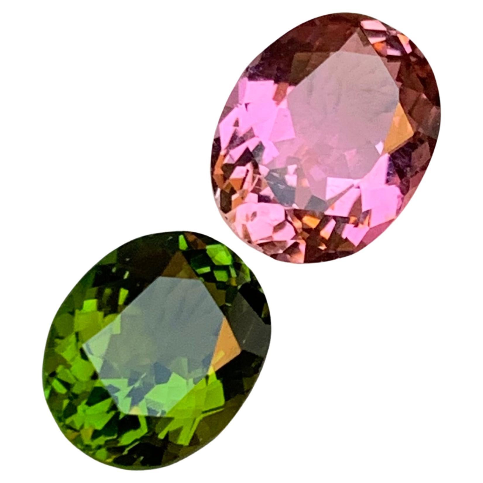 Rare Pink & Green Natural Tourmaline Gemstones 5.25 Ct Oval Cushion for Jewelry  For Sale