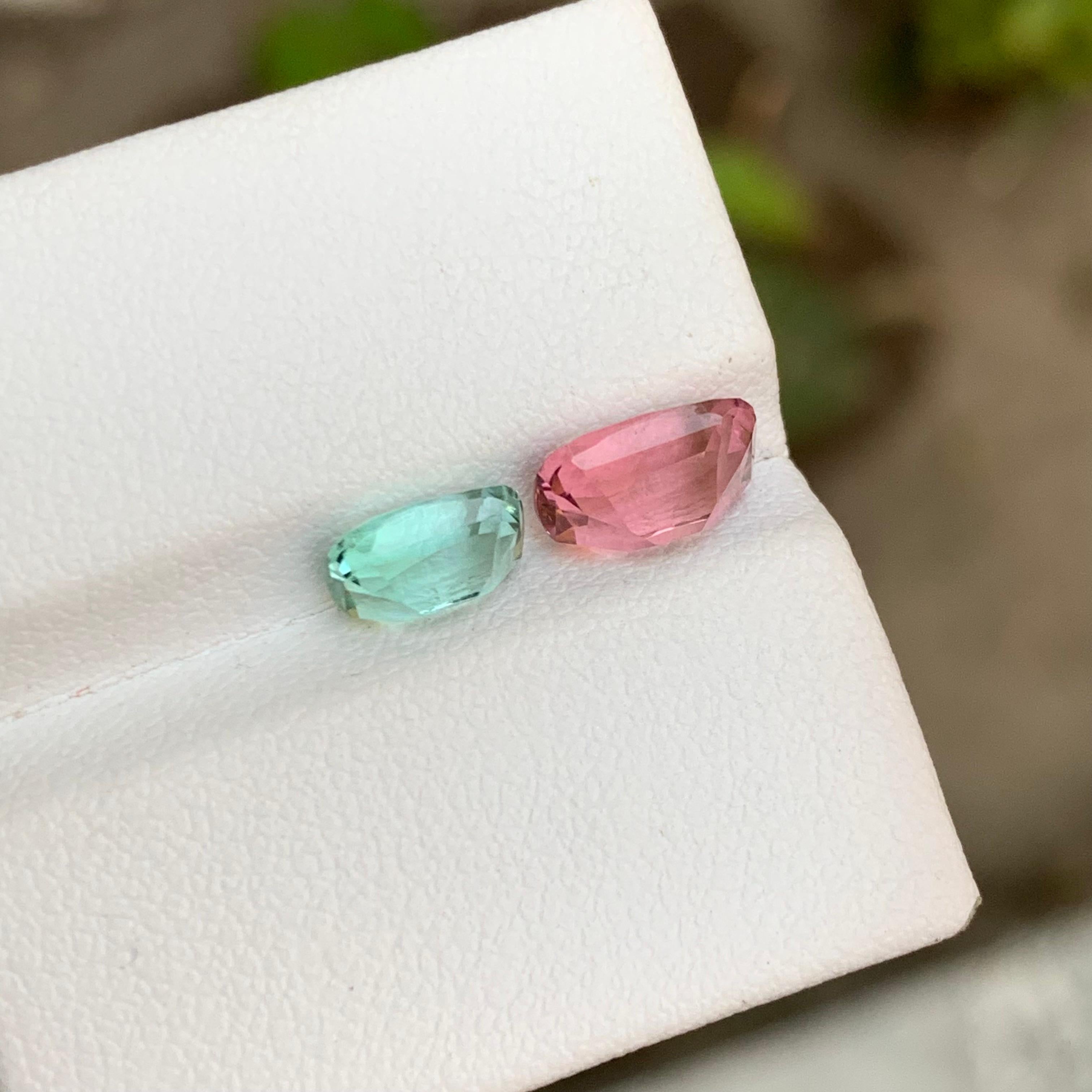 Rare tourmaline naturelle écume de mer verte et rose taille coussin de 2,90 carats en vente 4