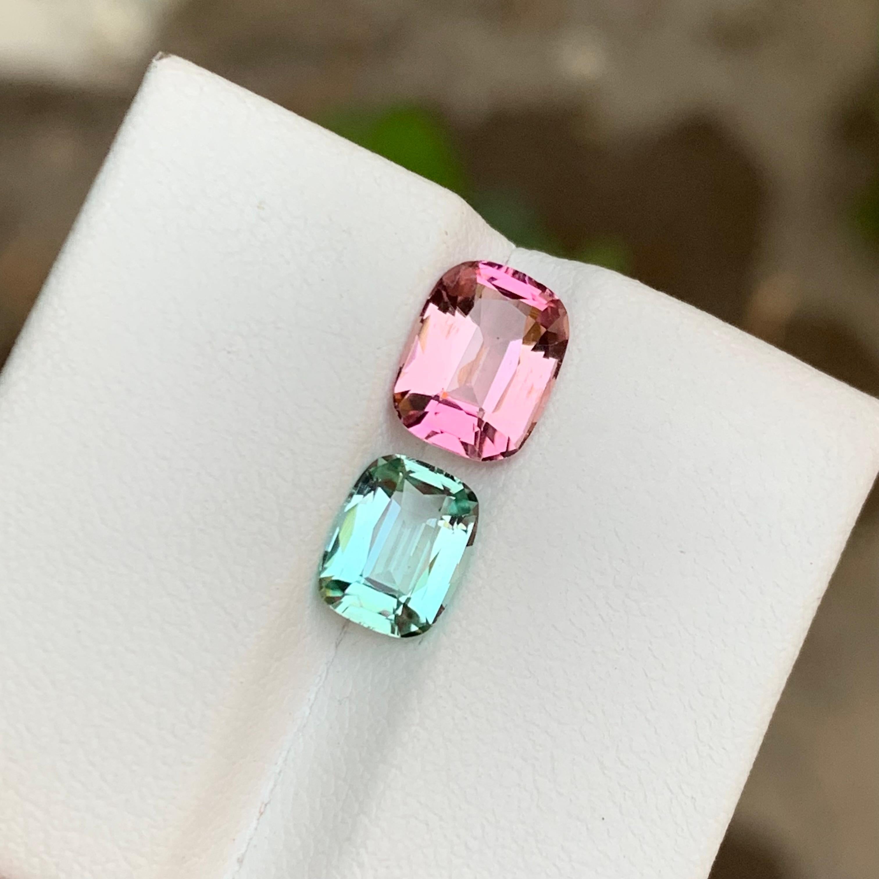 Rare tourmaline naturelle écume de mer verte et rose taille coussin de 2,90 carats en vente 5