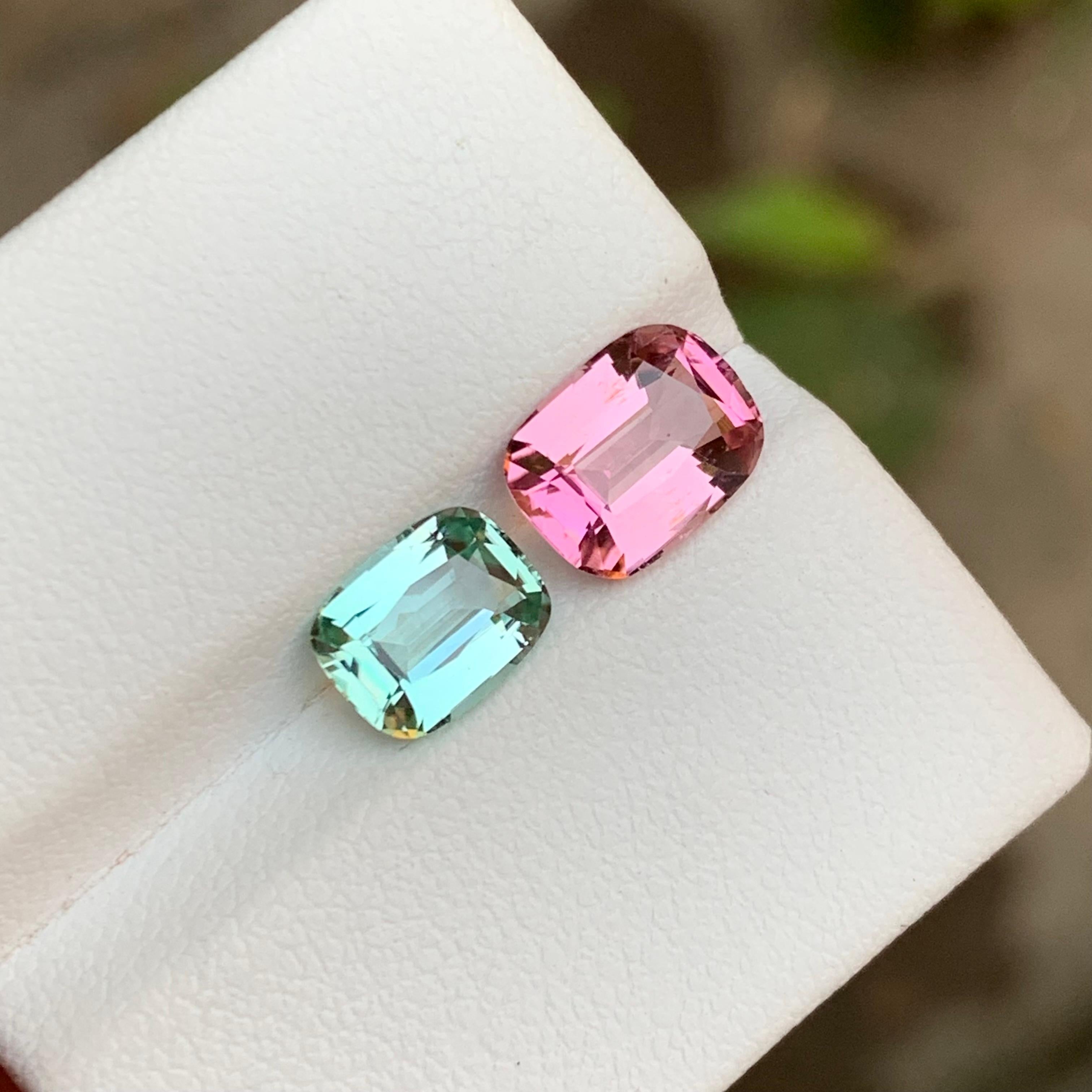 Rare tourmaline naturelle écume de mer verte et rose taille coussin de 2,90 carats en vente 6