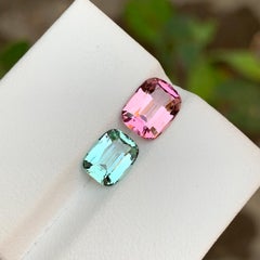 Rare Pink & Greenish Seafoam Natural Tourmaline Gemstones, 2.90 Ct Cushion Cut