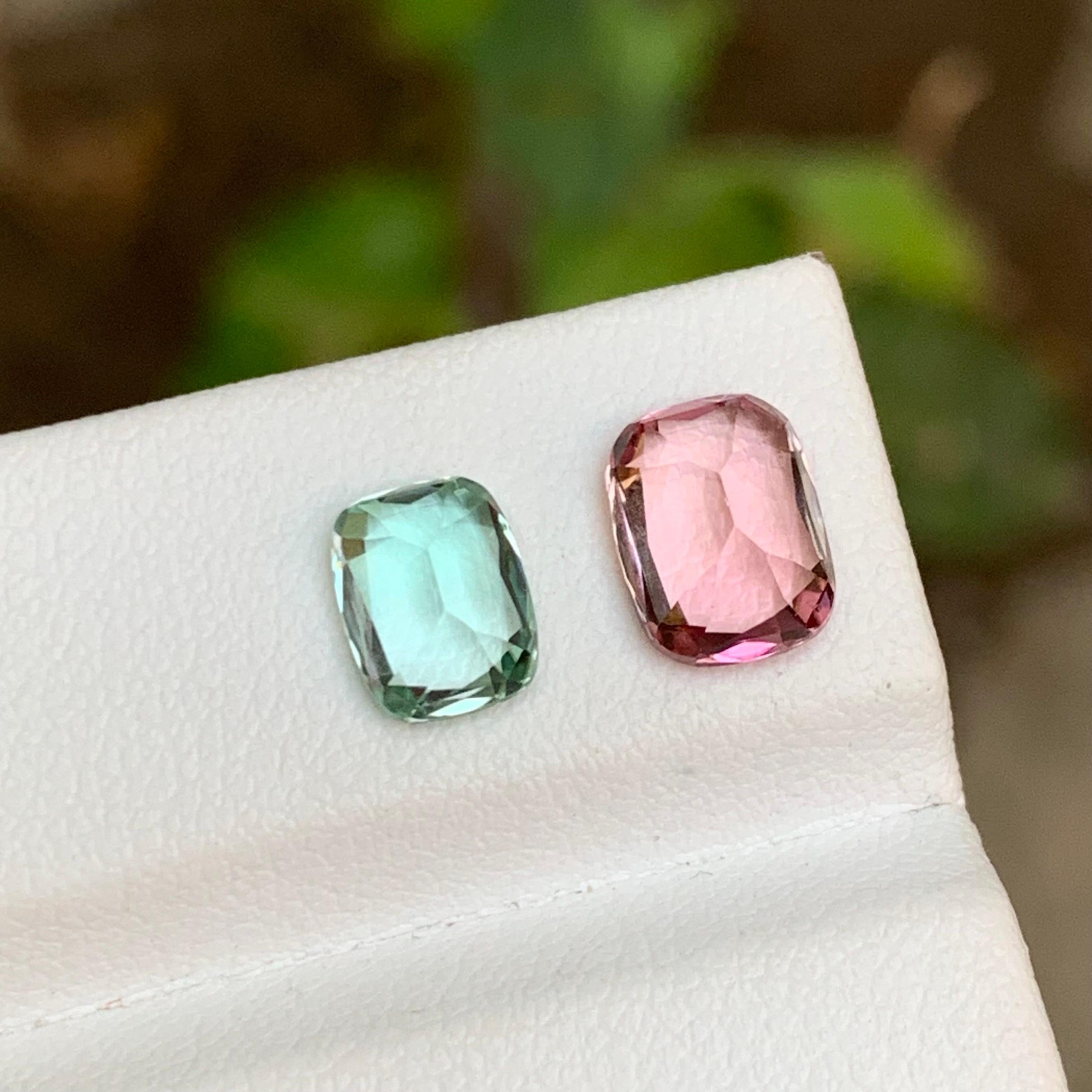 Taille coussin Rare tourmaline naturelle écume de mer verte et rose taille coussin de 2,90 carats en vente