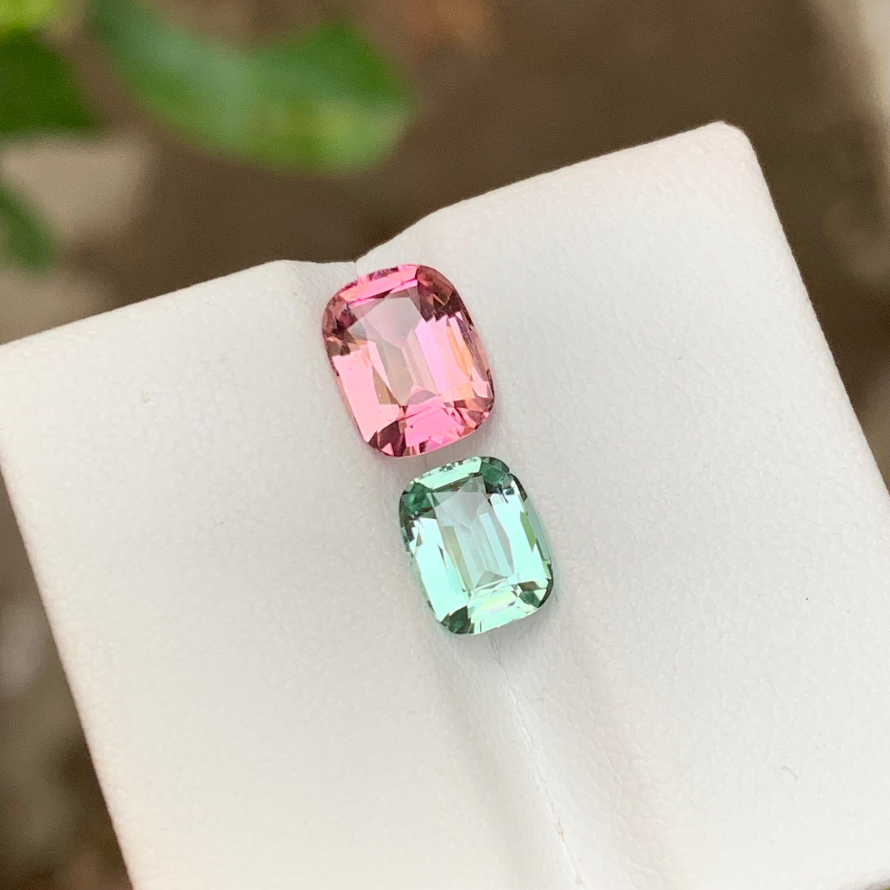 Rare tourmaline naturelle écume de mer verte et rose taille coussin de 2,90 carats Neuf - En vente à Peshawar, PK