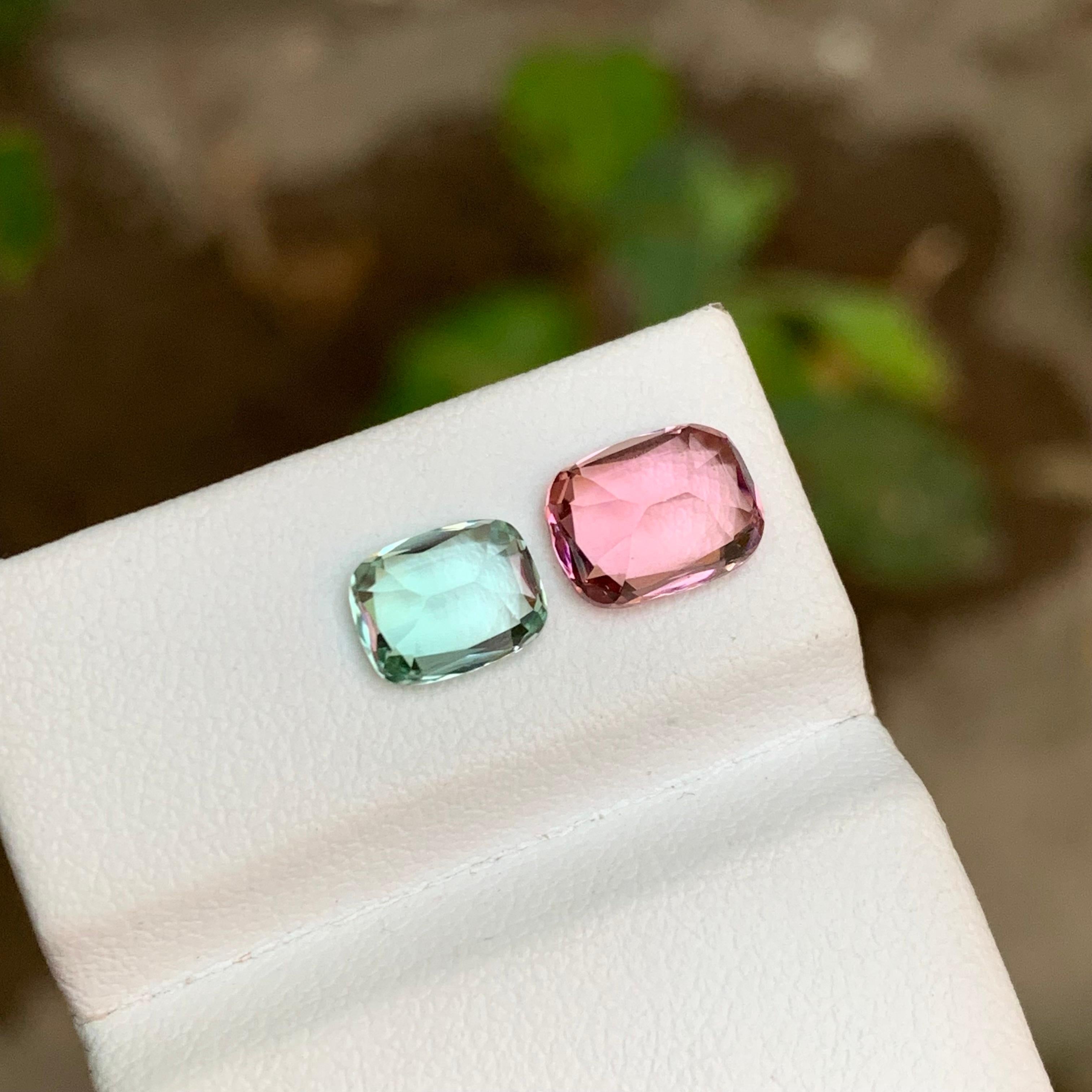 Rare tourmaline naturelle écume de mer verte et rose taille coussin de 2,90 carats Unisexe en vente
