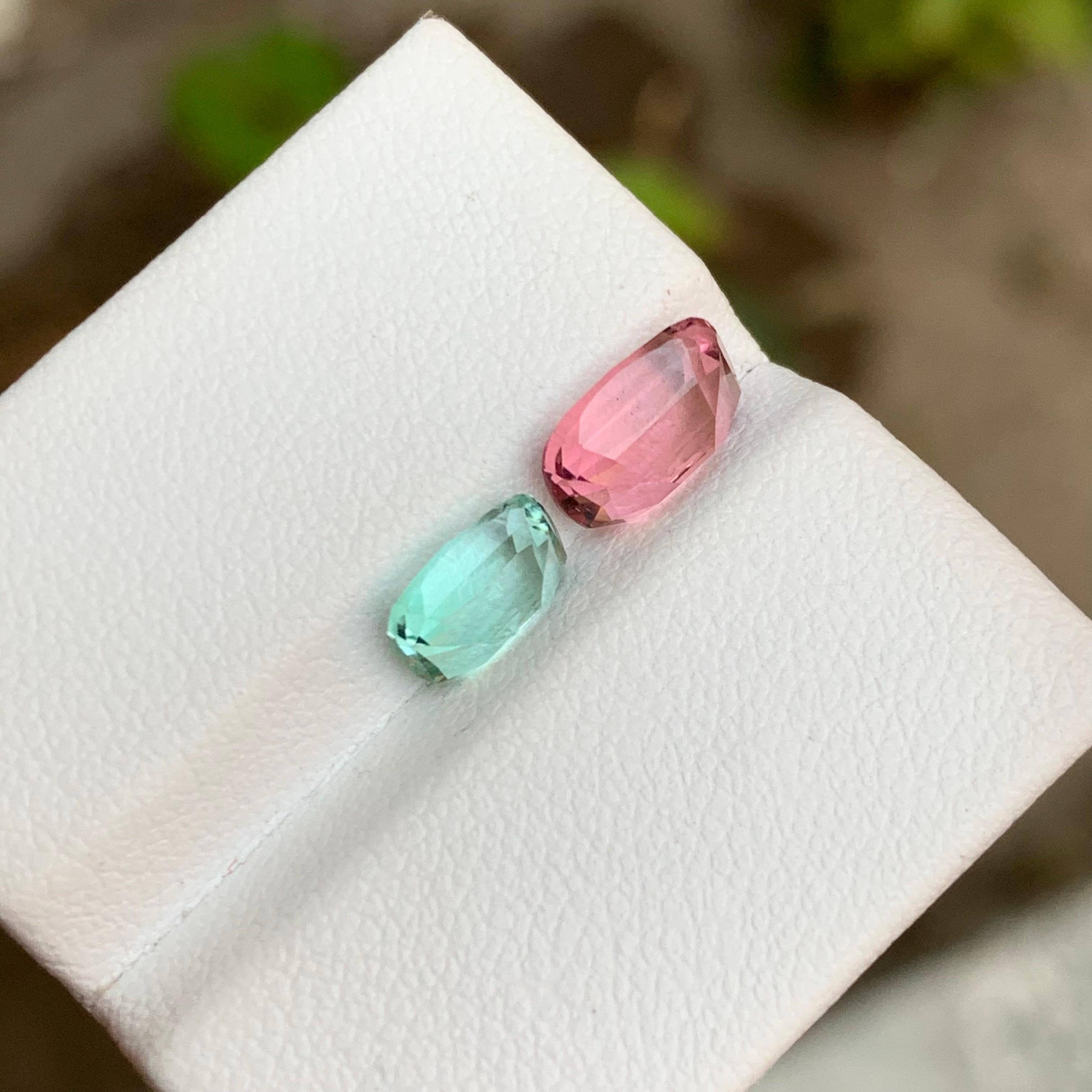 Rare tourmaline naturelle écume de mer verte et rose taille coussin de 2,90 carats en vente 1