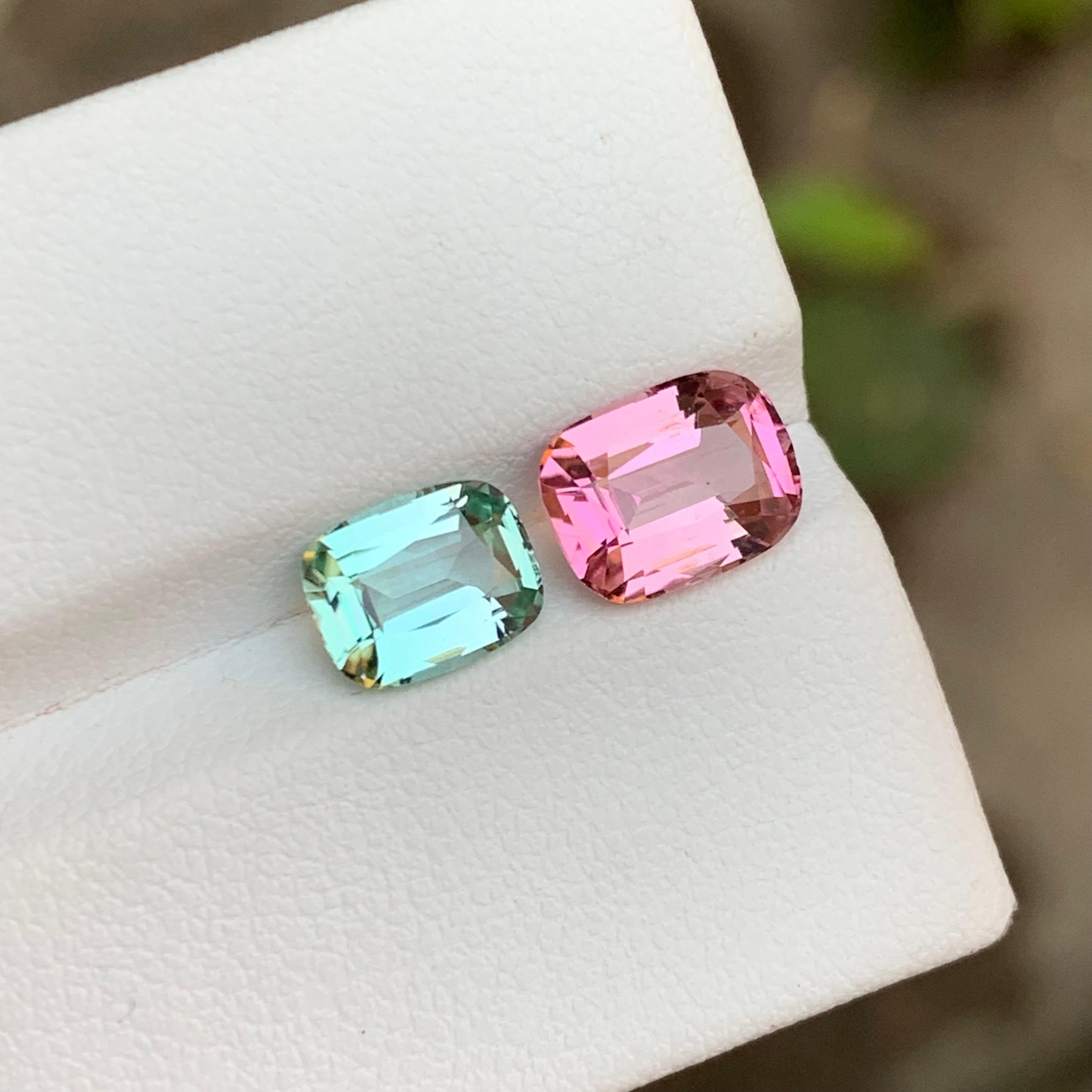 Rare tourmaline naturelle écume de mer verte et rose taille coussin de 2,90 carats en vente 2