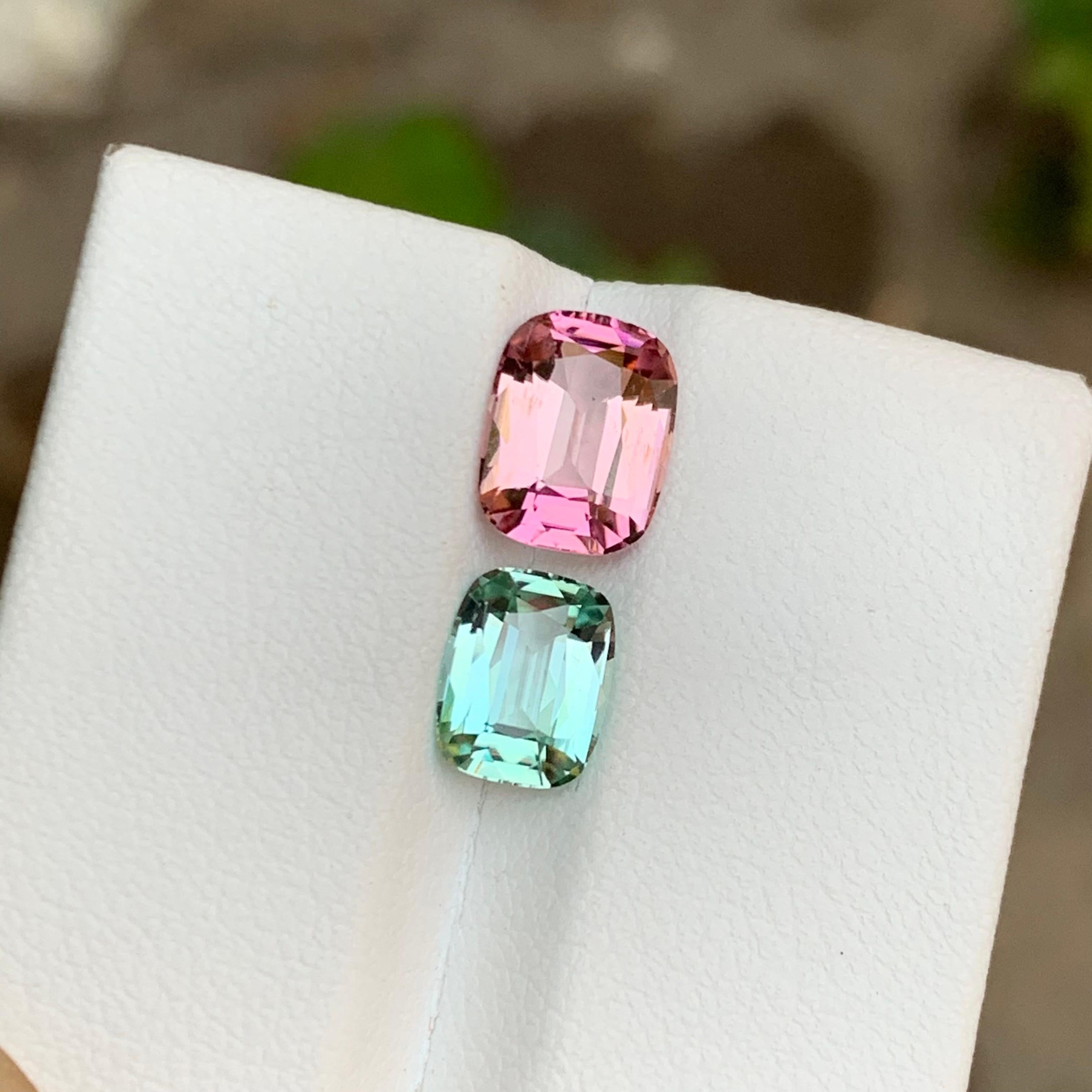 Rare tourmaline naturelle écume de mer verte et rose taille coussin de 2,90 carats en vente 3