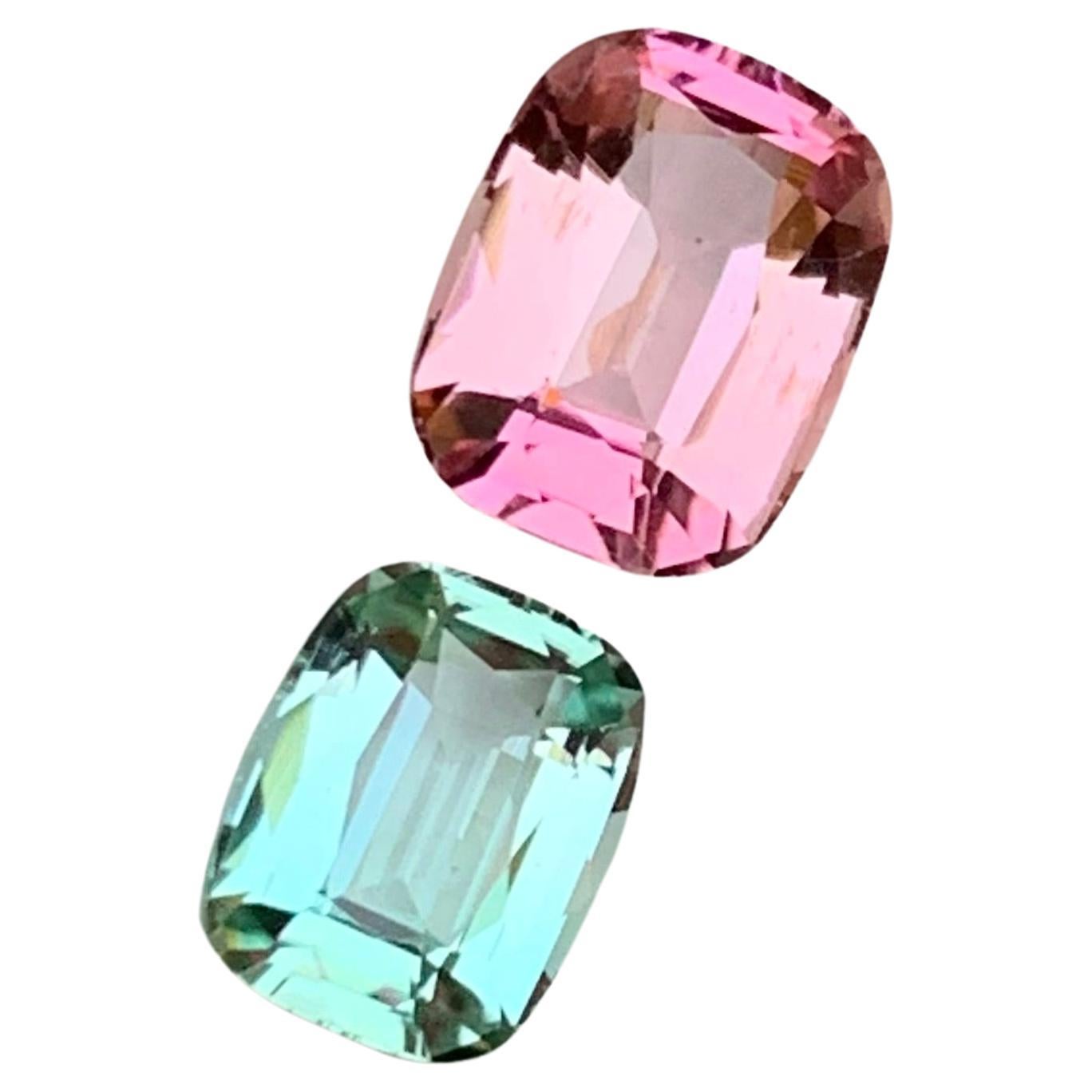 Rare Pink & Greenish Seafoam Natural Tourmaline Gemstones, 2.90 Ct Cushion Cut 