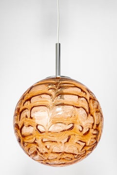 1 of 2 Rare Pink Murano Ball Pendant Light by Doria, Germany, 1970s