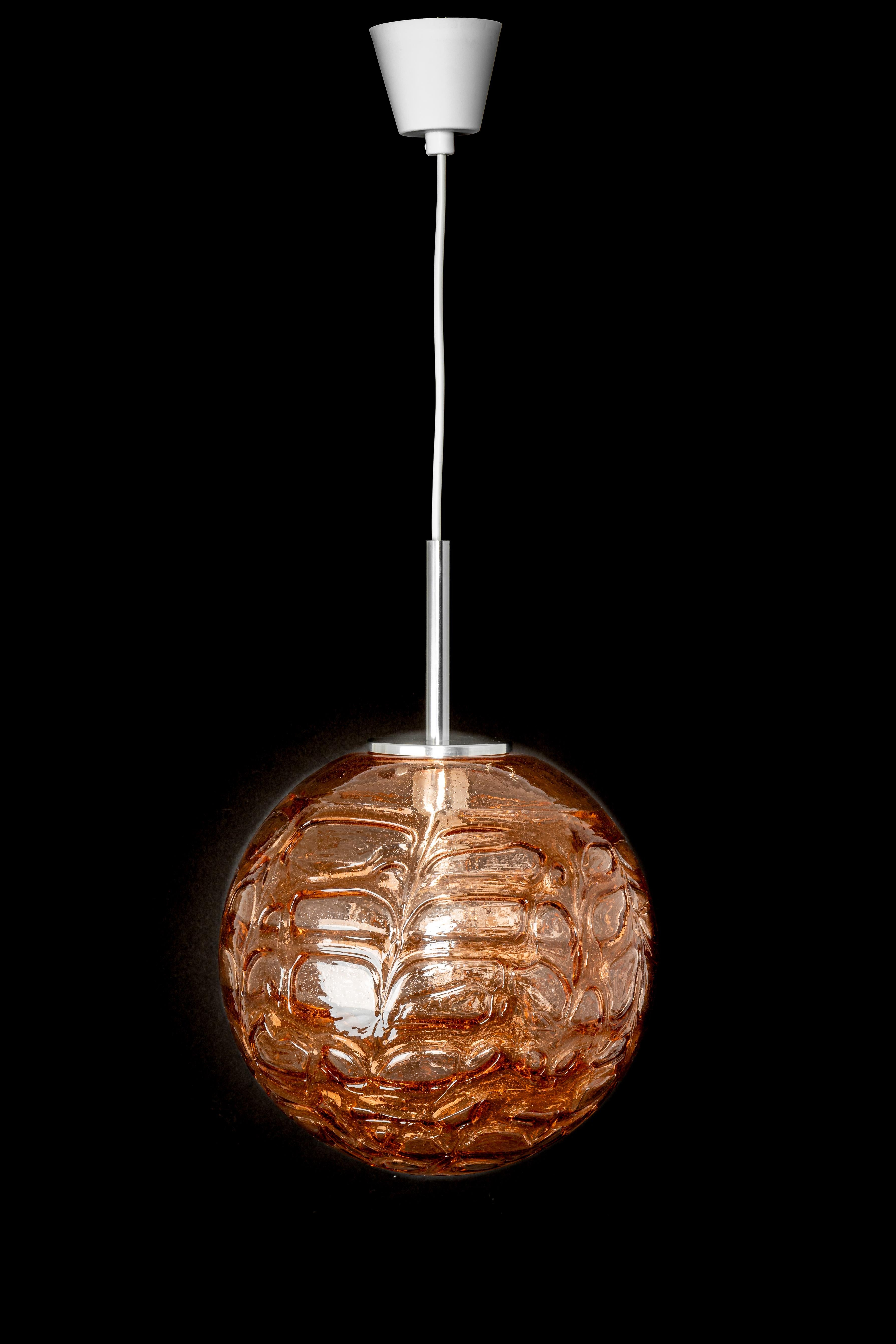 Murano Glass 1 of 2 Rare Pink Murano Ball Pendant Light by Doria, Germany, 1970s For Sale