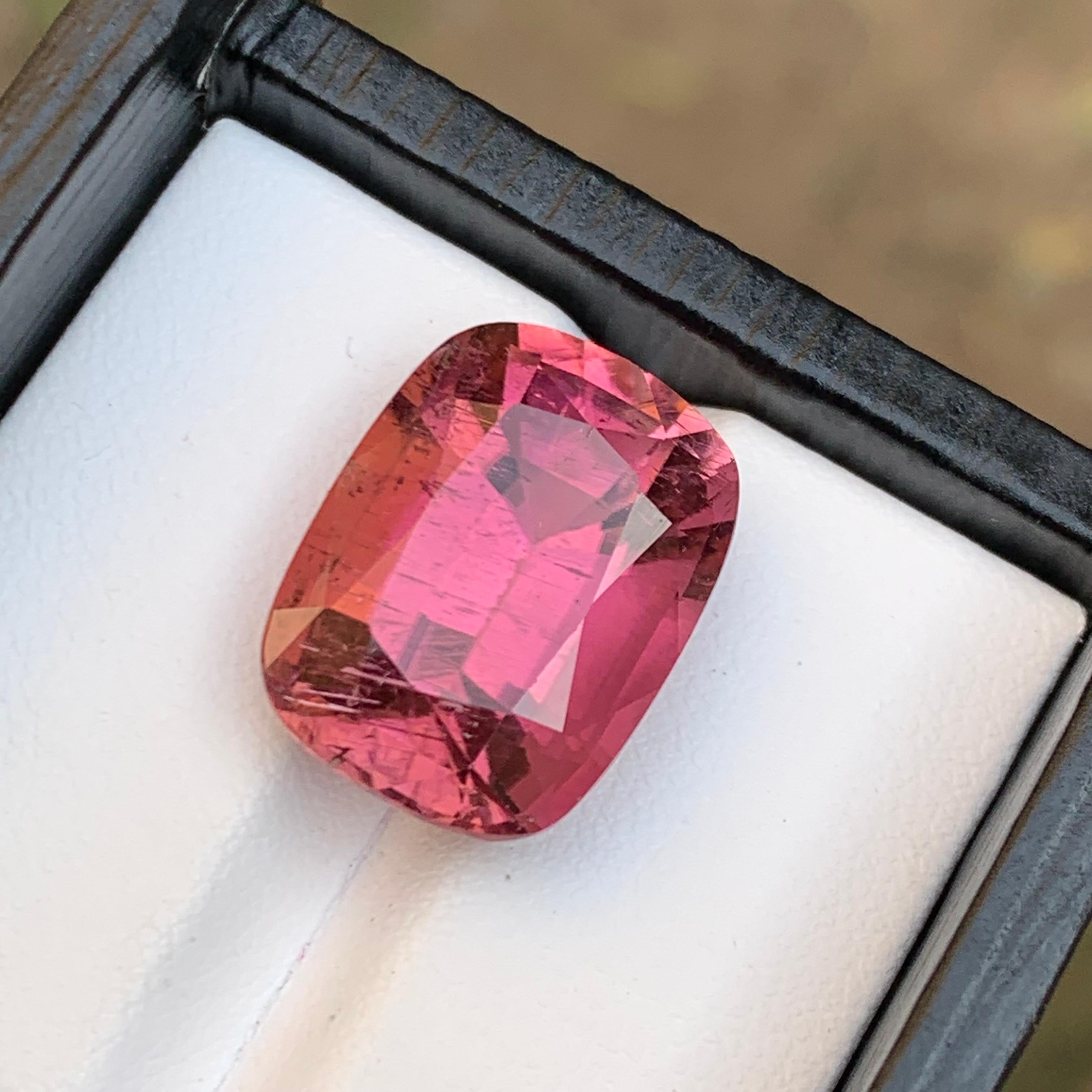 Rare Pink Natural Tourmaline Gemstone, 14.5 Ct Cushion Cut for Ring or Pendant For Sale 1