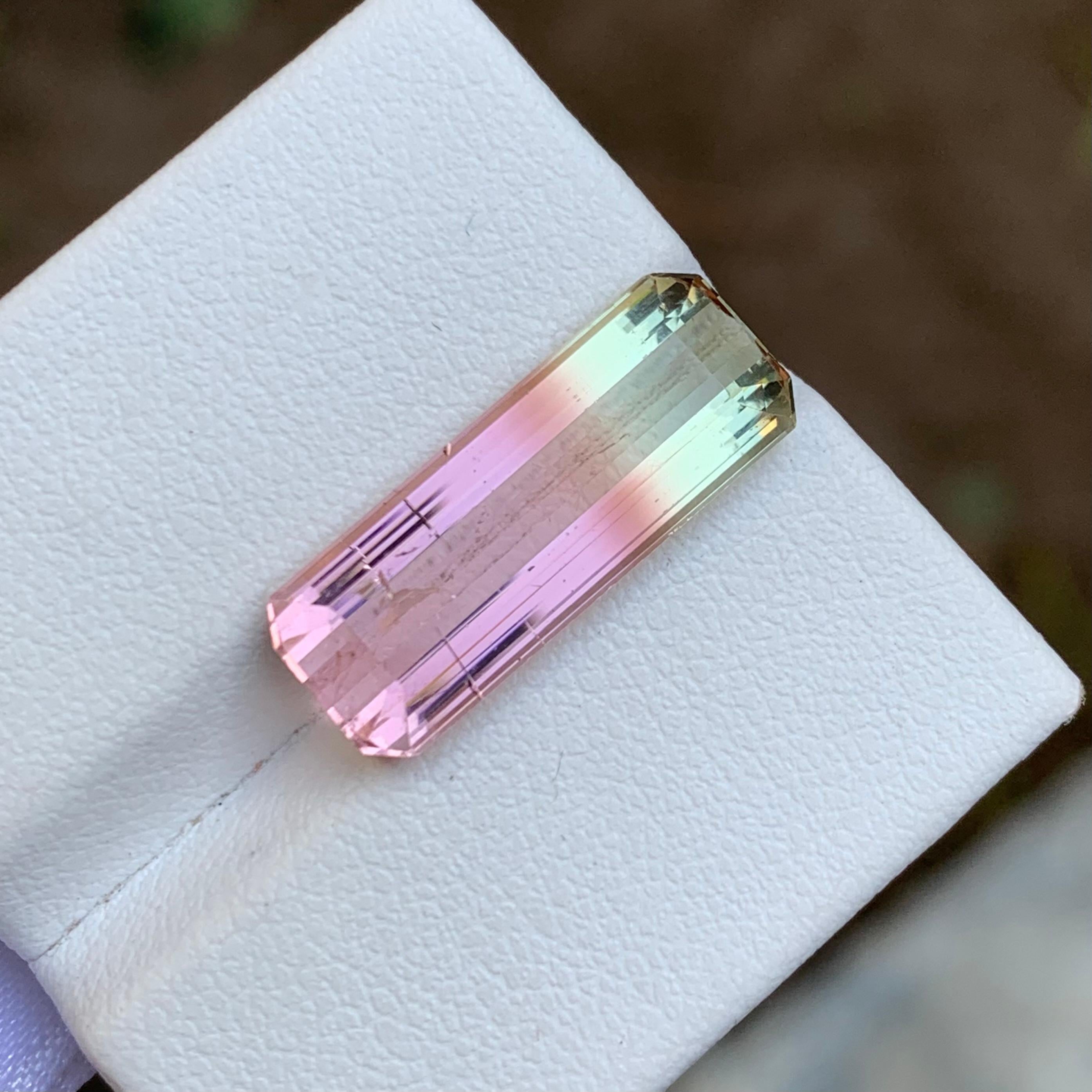 Rare Pink & Pale Green Bicolor Tourmaline Gemstone, 8.35 Ct Emerald Cut-Necklace For Sale 5