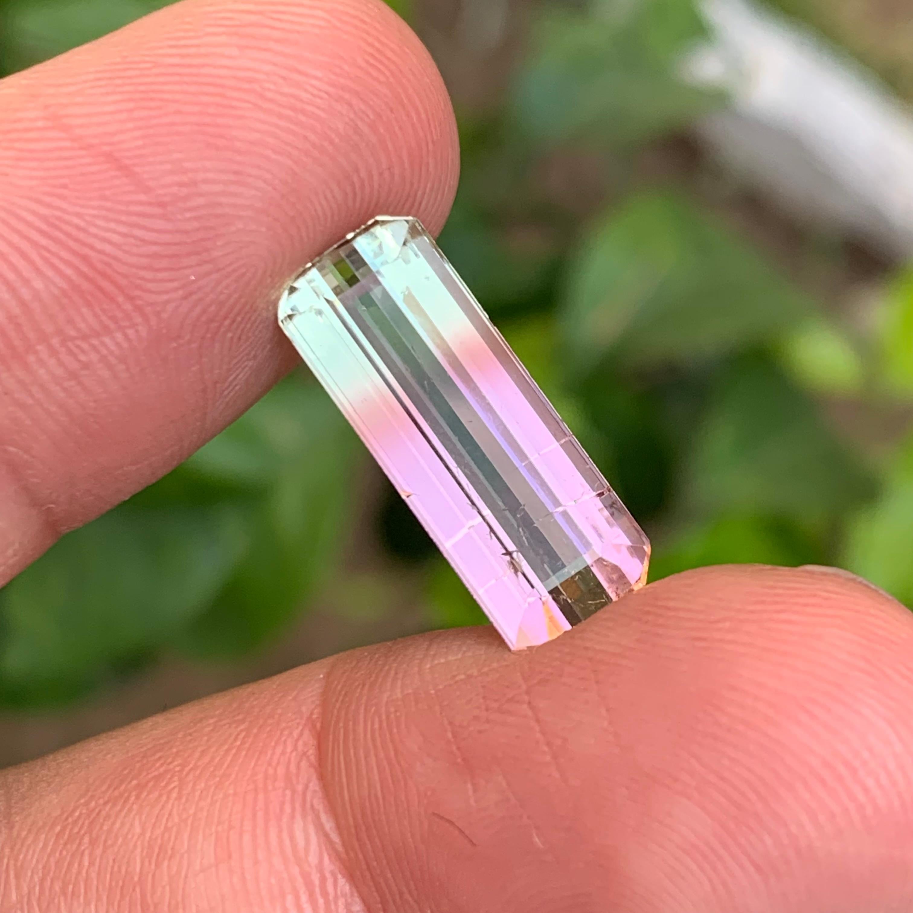 Rare Pink & Pale Green Bicolor Tourmaline Gemstone, 8.35 Ct Emerald Cut-Necklace For Sale 6