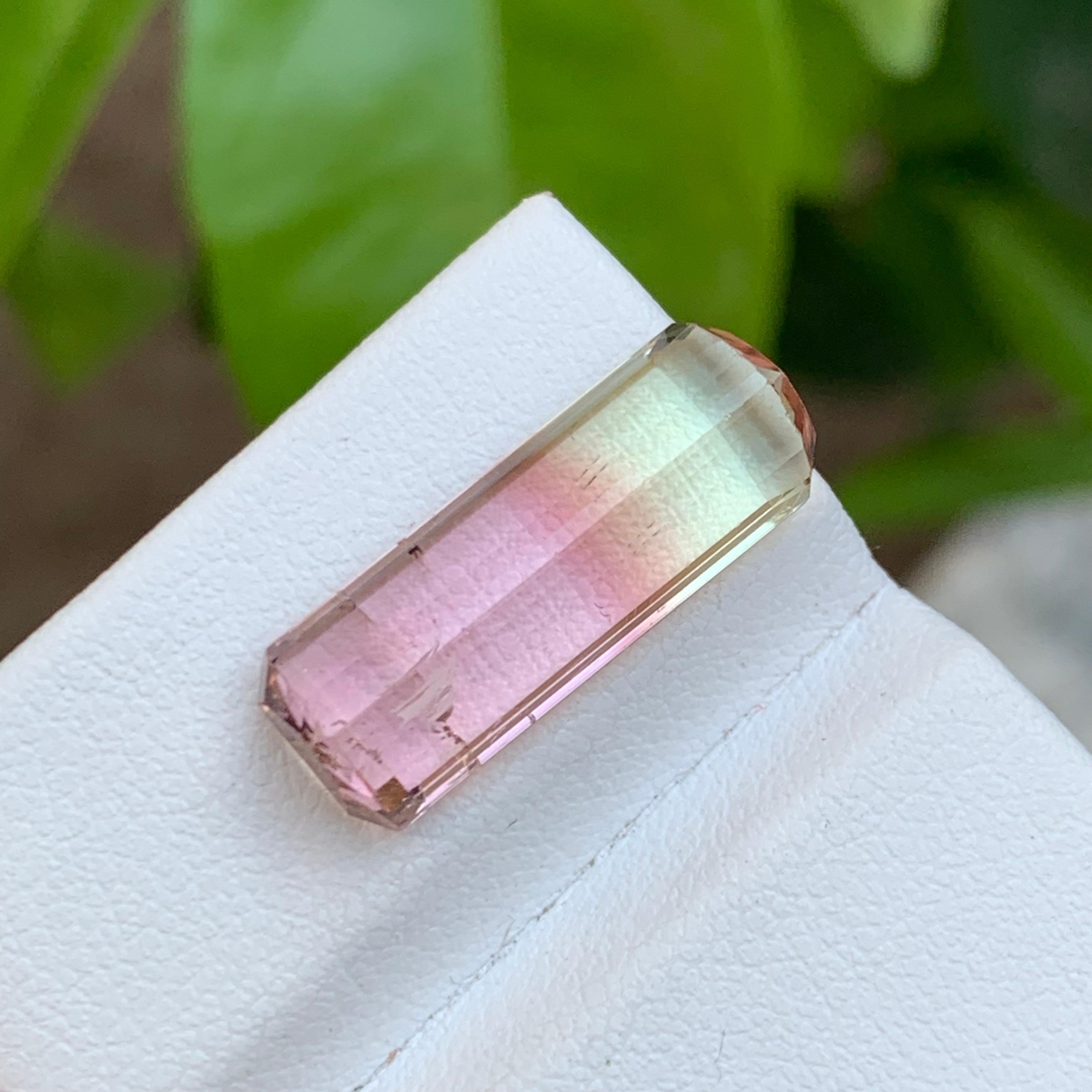 Contemporary Rare Pink & Pale Green Bicolor Tourmaline Gemstone, 8.35 Ct Emerald Cut-Necklace For Sale
