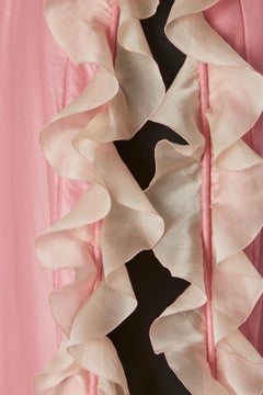 Rare pink quilted cape with hood and organza ruffles edge Courrèges Circa 1960's
