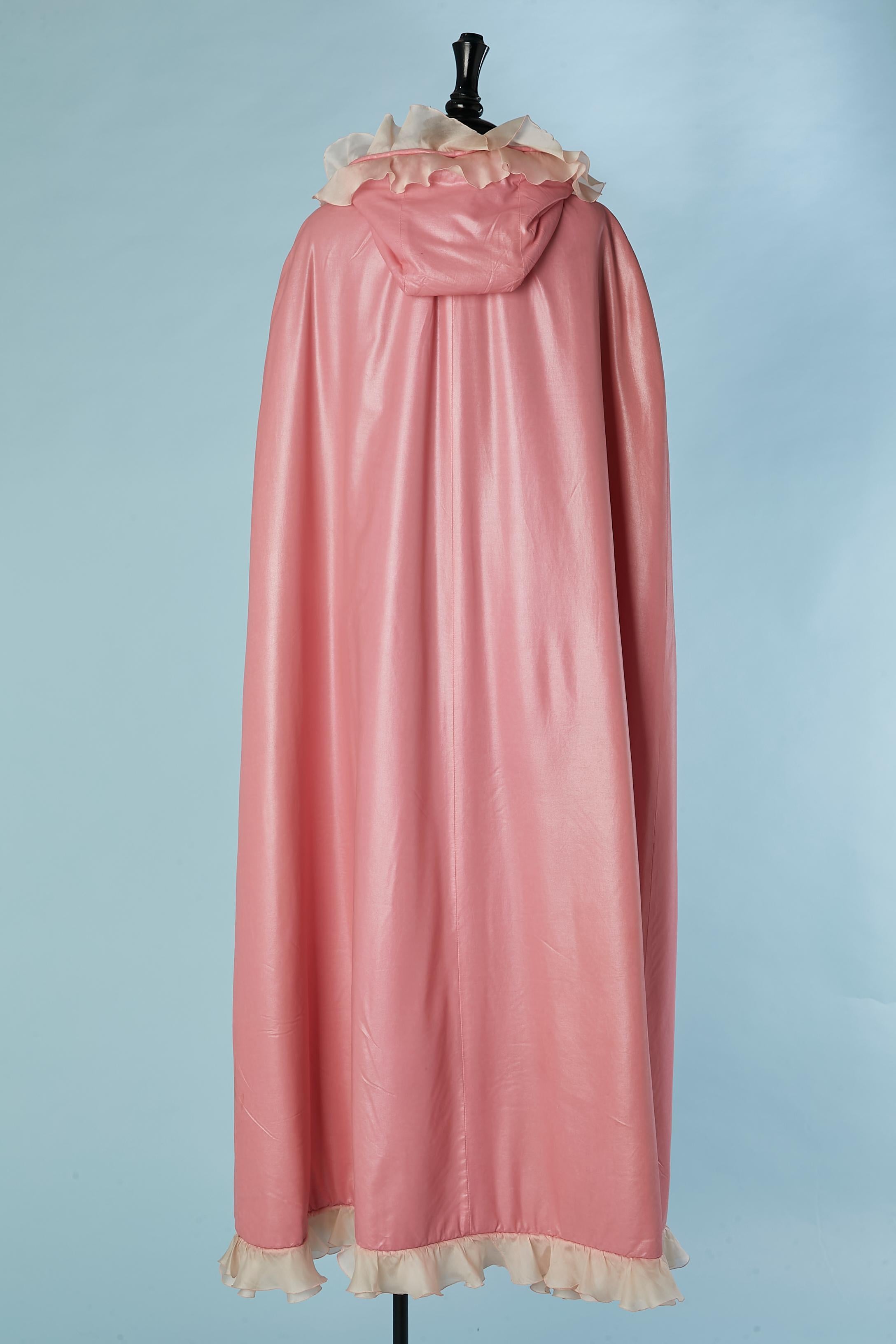 Rare pink quilted cape with hood and organza ruffles edge Courrèges Circa 1960's For Sale 1