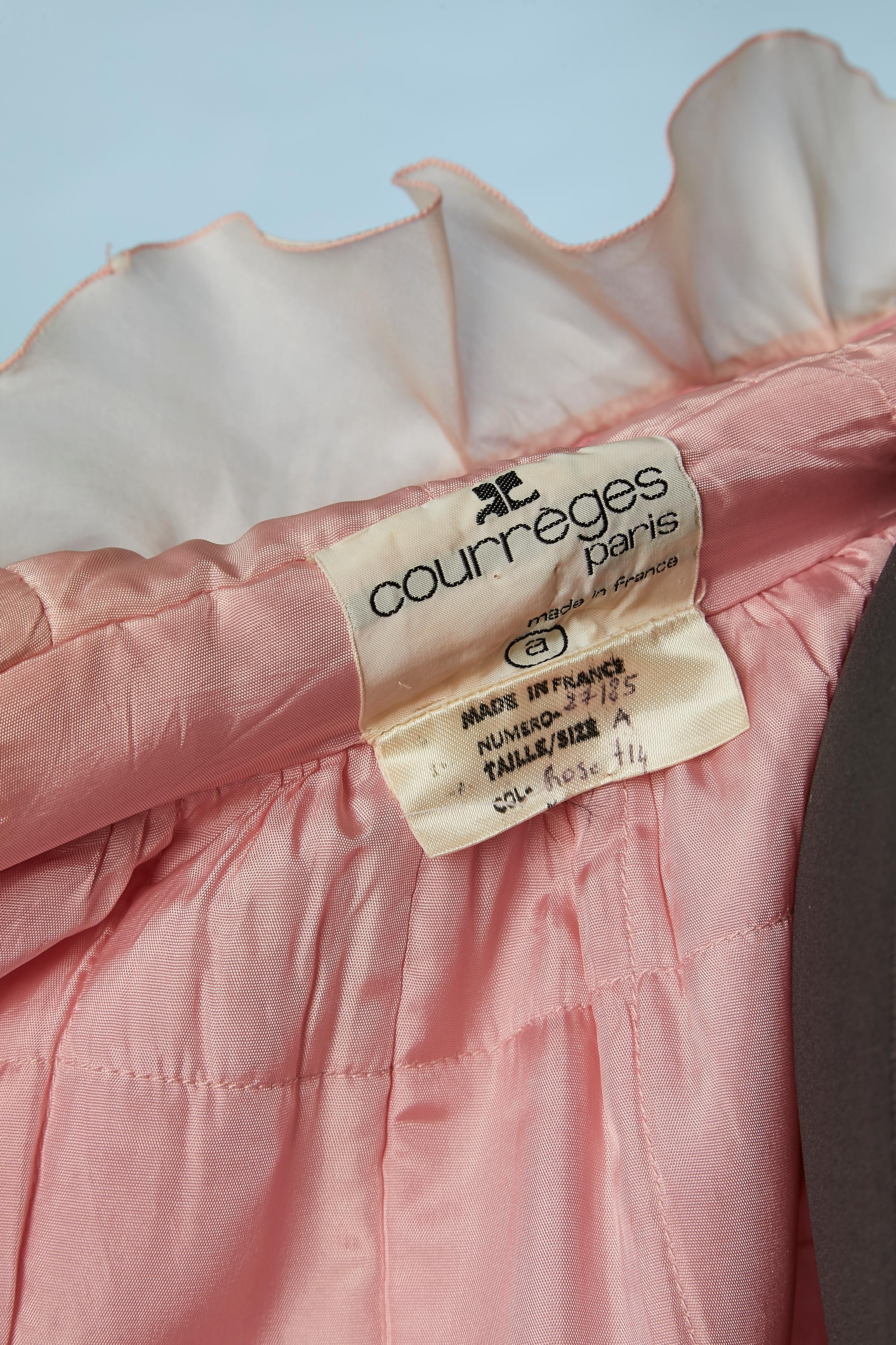 Rare pink quilted cape with hood and organza ruffles edge Courrèges Circa 1960's For Sale 3