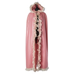 Rare pink quilted cape with hood and organza ruffles edge Courrèges Circa 1960's