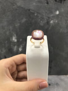 Rare Pink Sapphire Mother of Pearl Rock Crystal 18 Karat Gold Diamond Ring