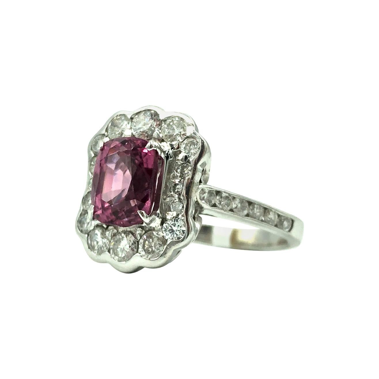 Rare Pink Spinel Ring with Diamonds 18 Karat Gold