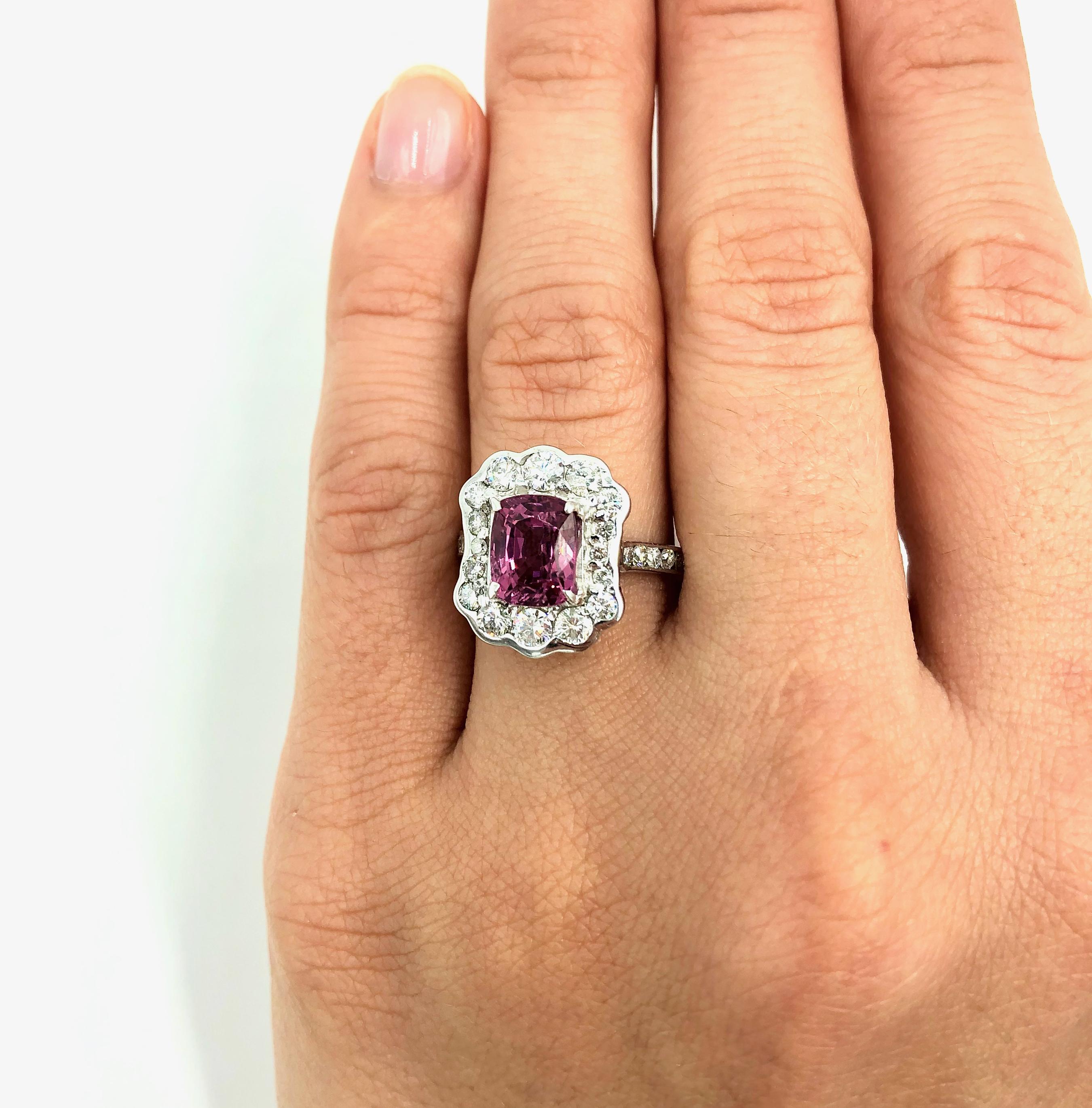 Modern Rare Pink Spinel Ring with Diamonds 18 Karat Gold