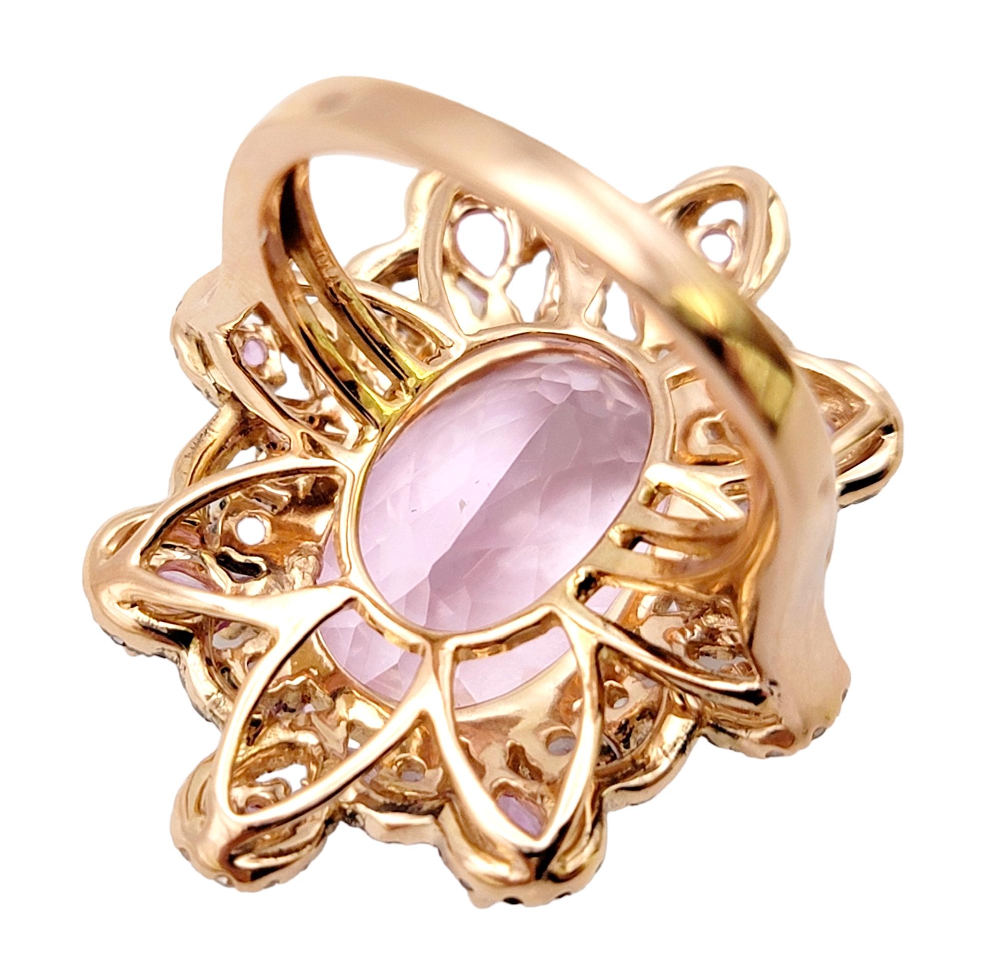 Rare Pink Topaz Cocktail Ring with Diamonds and Sapphires 18 Karat Rose Gold For Sale 1