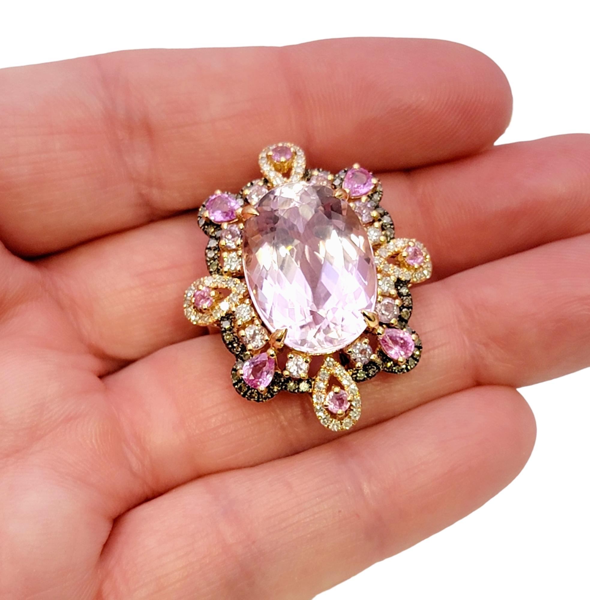 Rare Pink Topaz Cocktail Ring with Diamonds and Sapphires 18 Karat Rose Gold For Sale 4