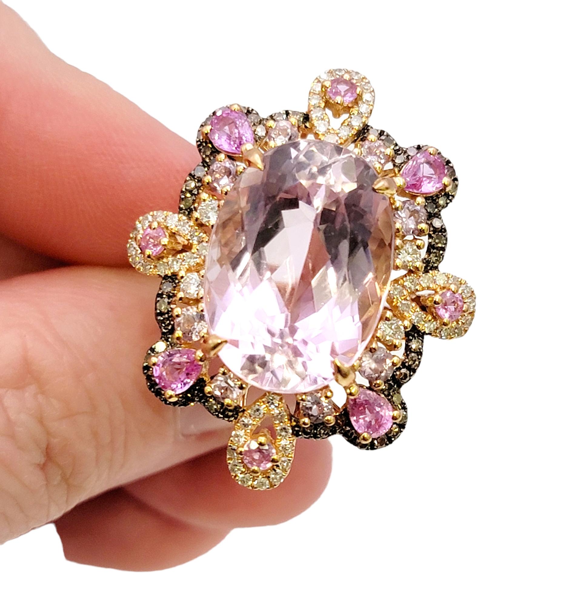 Rare Pink Topaz Cocktail Ring with Diamonds and Sapphires 18 Karat Rose Gold For Sale 5