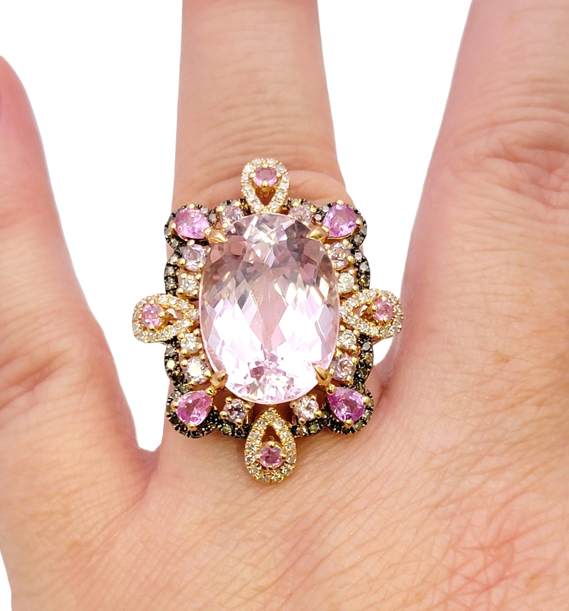 Rare Pink Topaz Cocktail Ring with Diamonds and Sapphires 18 Karat Rose Gold For Sale 6