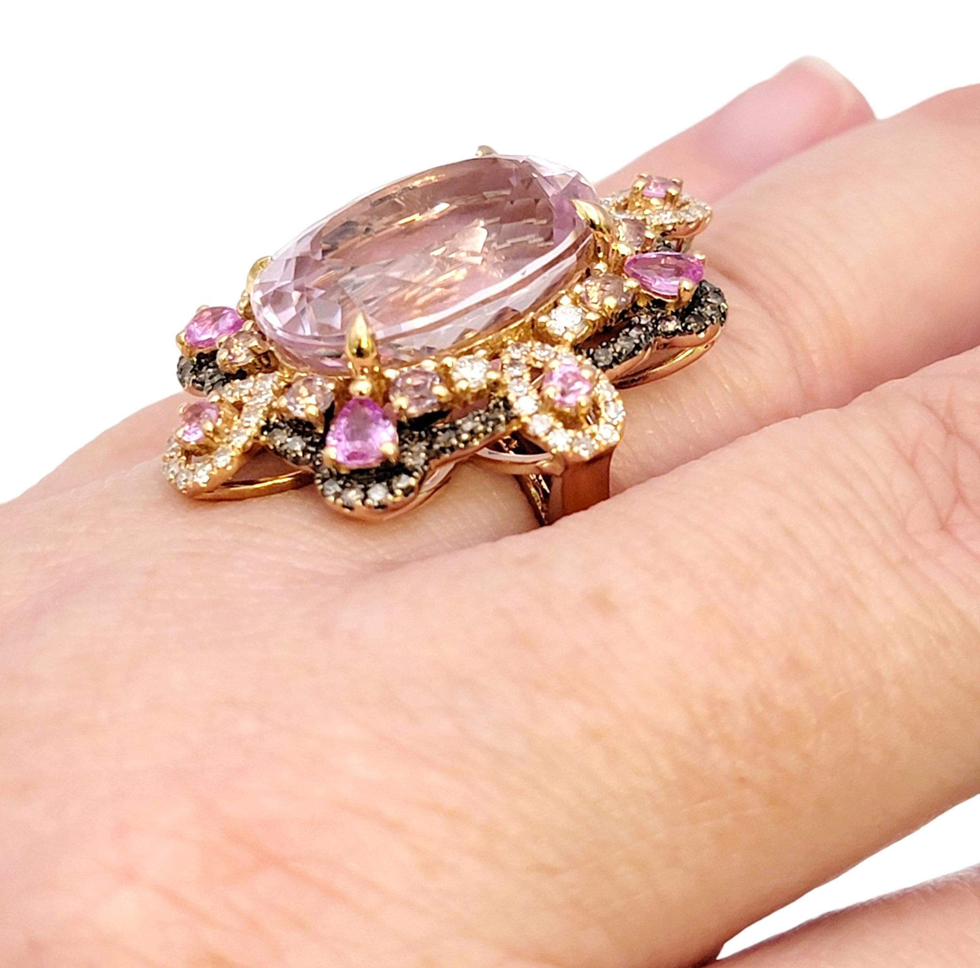 Rare Pink Topaz Cocktail Ring with Diamonds and Sapphires 18 Karat Rose Gold For Sale 7
