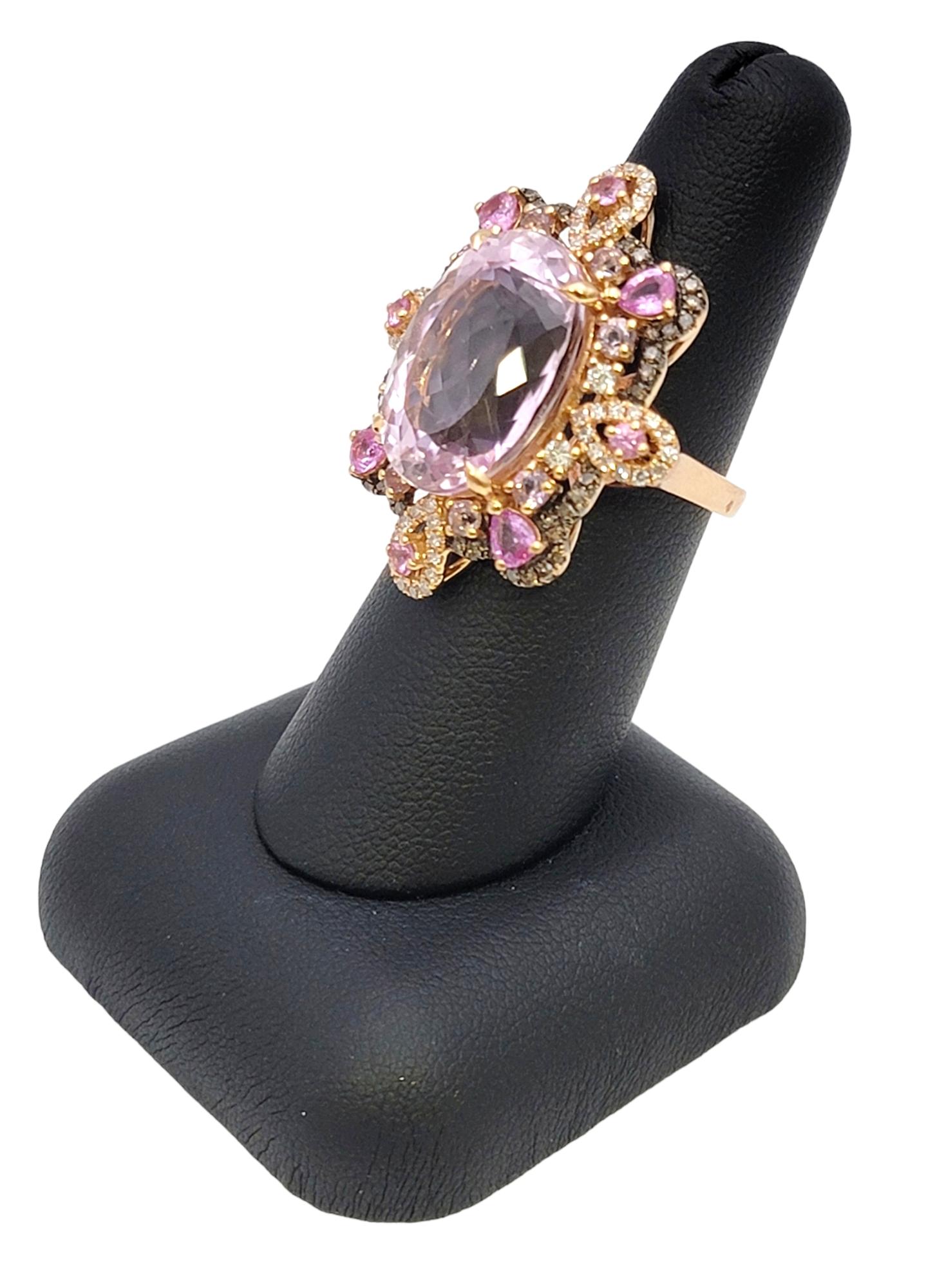 Rare Pink Topaz Cocktail Ring with Diamonds and Sapphires 18 Karat Rose Gold For Sale 9