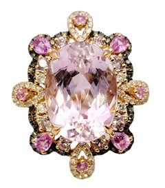 Rare Pink Topaz Cocktail Ring with Diamonds and Sapphires 18 Karat Rose Gold