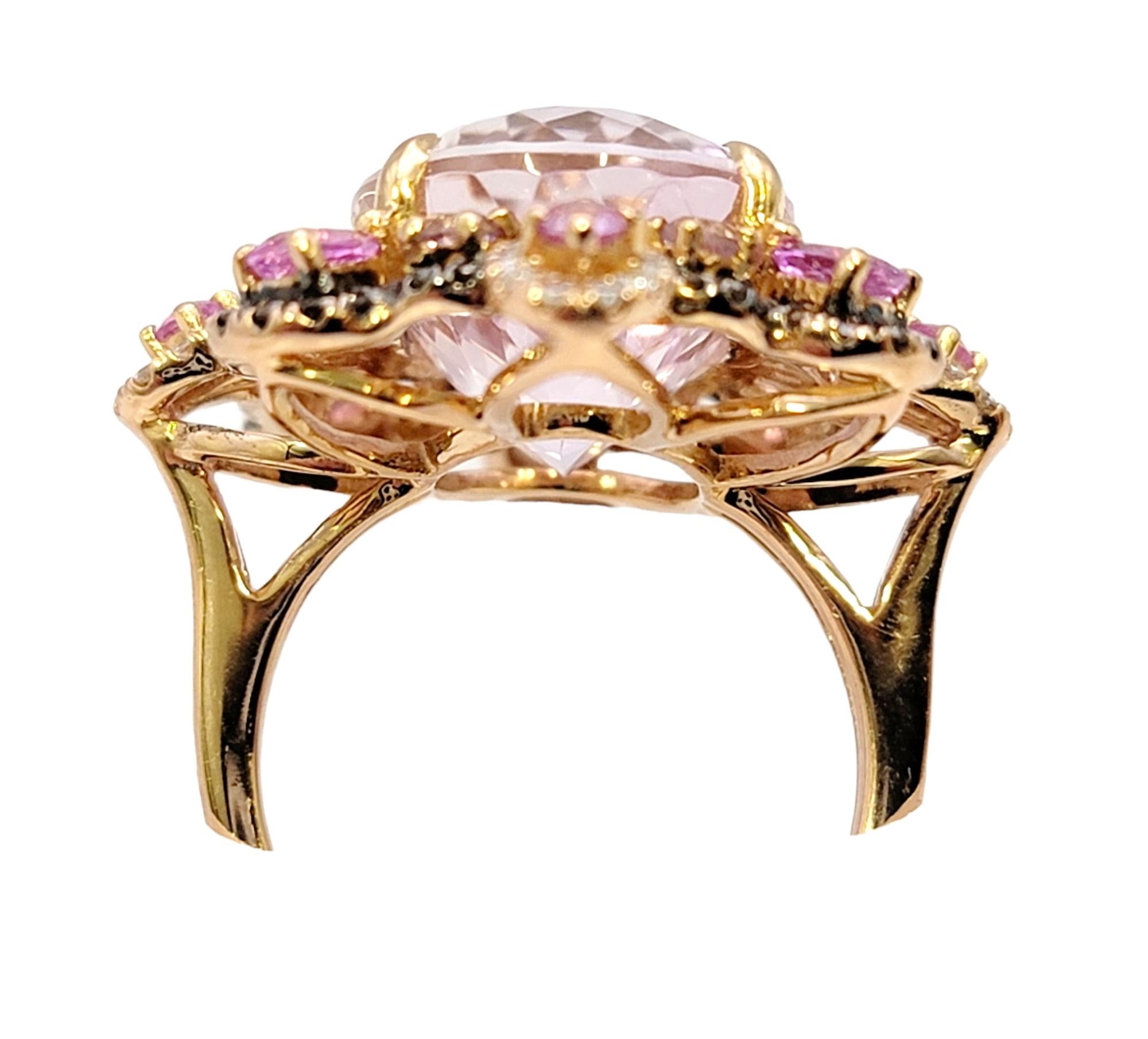 Contemporary Rare Pink Topaz Cocktail Ring with Diamonds and Sapphires 18 Karat Rose Gold For Sale