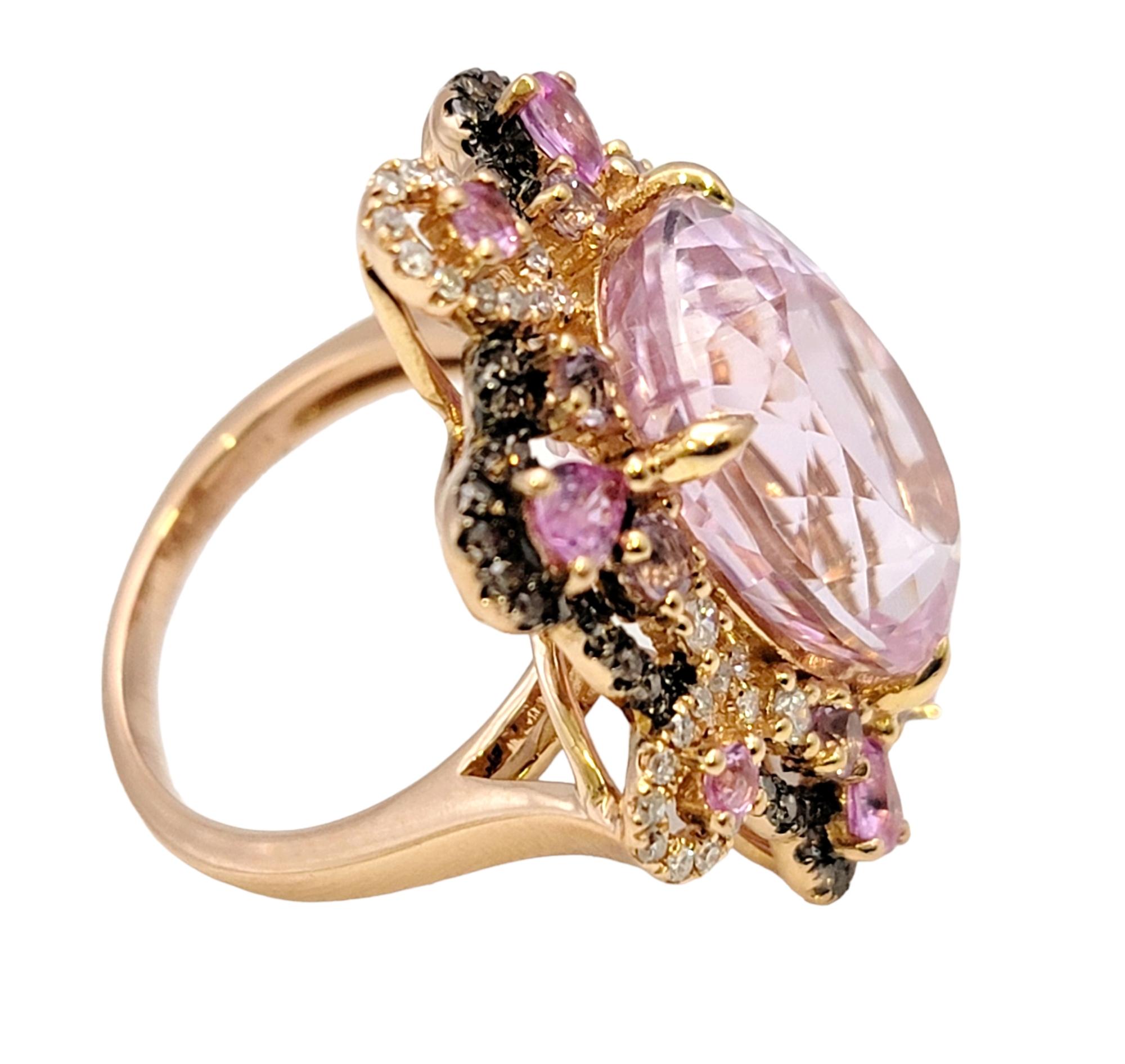 Oval Cut Rare Pink Topaz Cocktail Ring with Diamonds and Sapphires 18 Karat Rose Gold For Sale