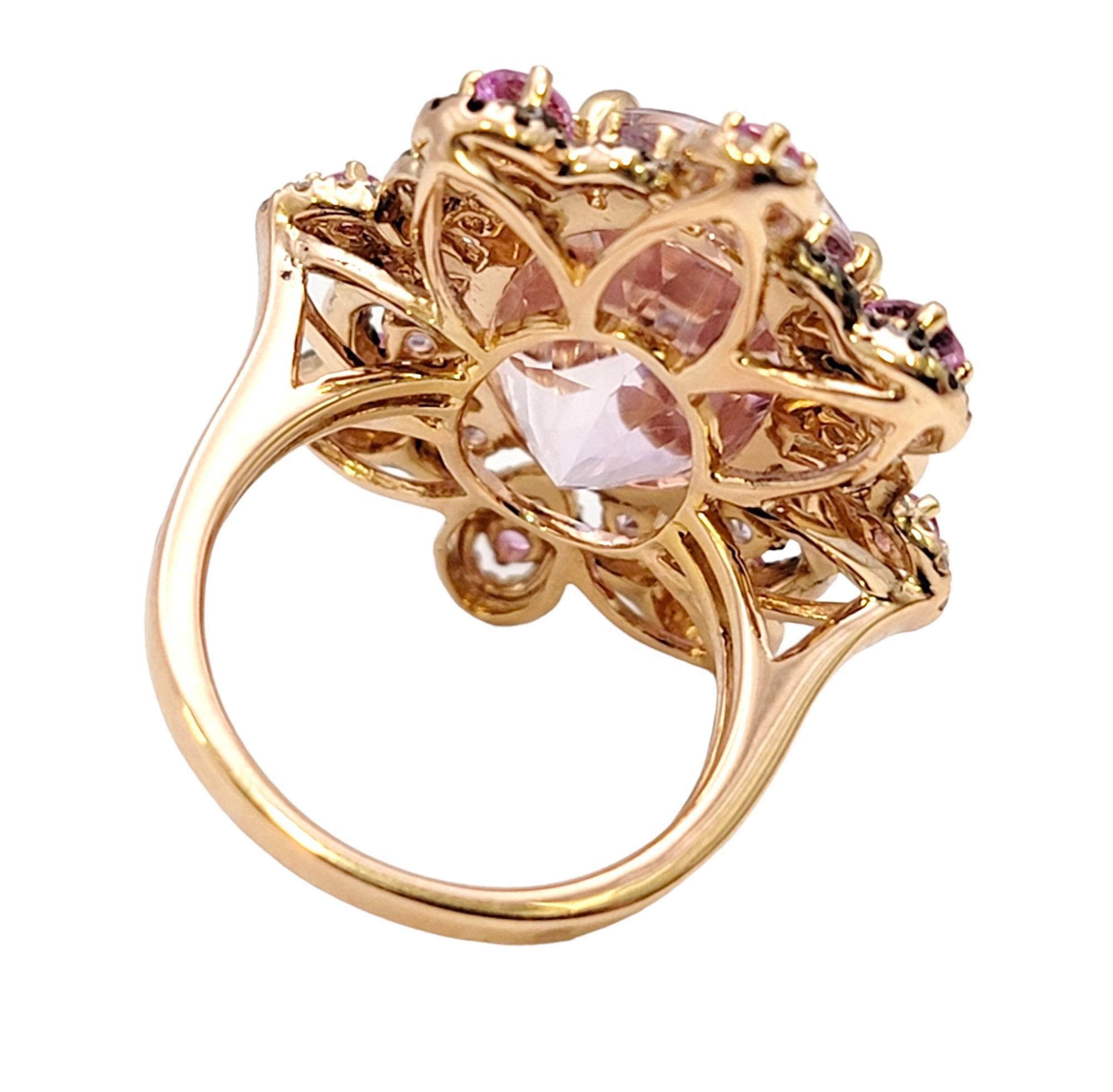 Rare Pink Topaz Cocktail Ring with Diamonds and Sapphires 18 Karat Rose Gold In Good Condition For Sale In Scottsdale, AZ