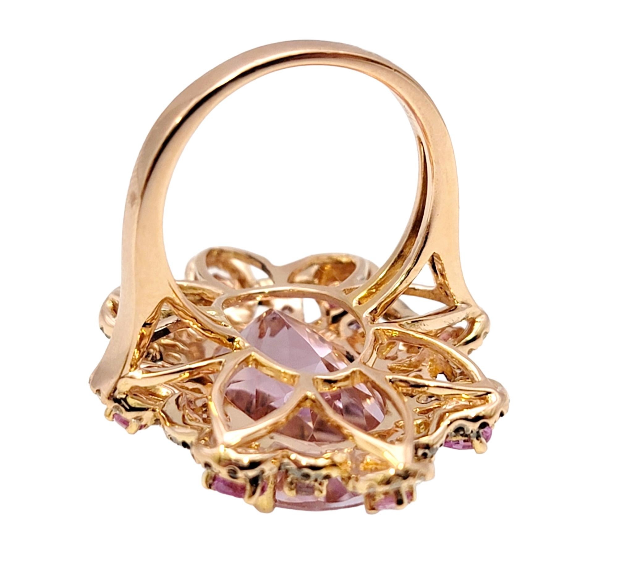 Women's Rare Pink Topaz Cocktail Ring with Diamonds and Sapphires 18 Karat Rose Gold For Sale