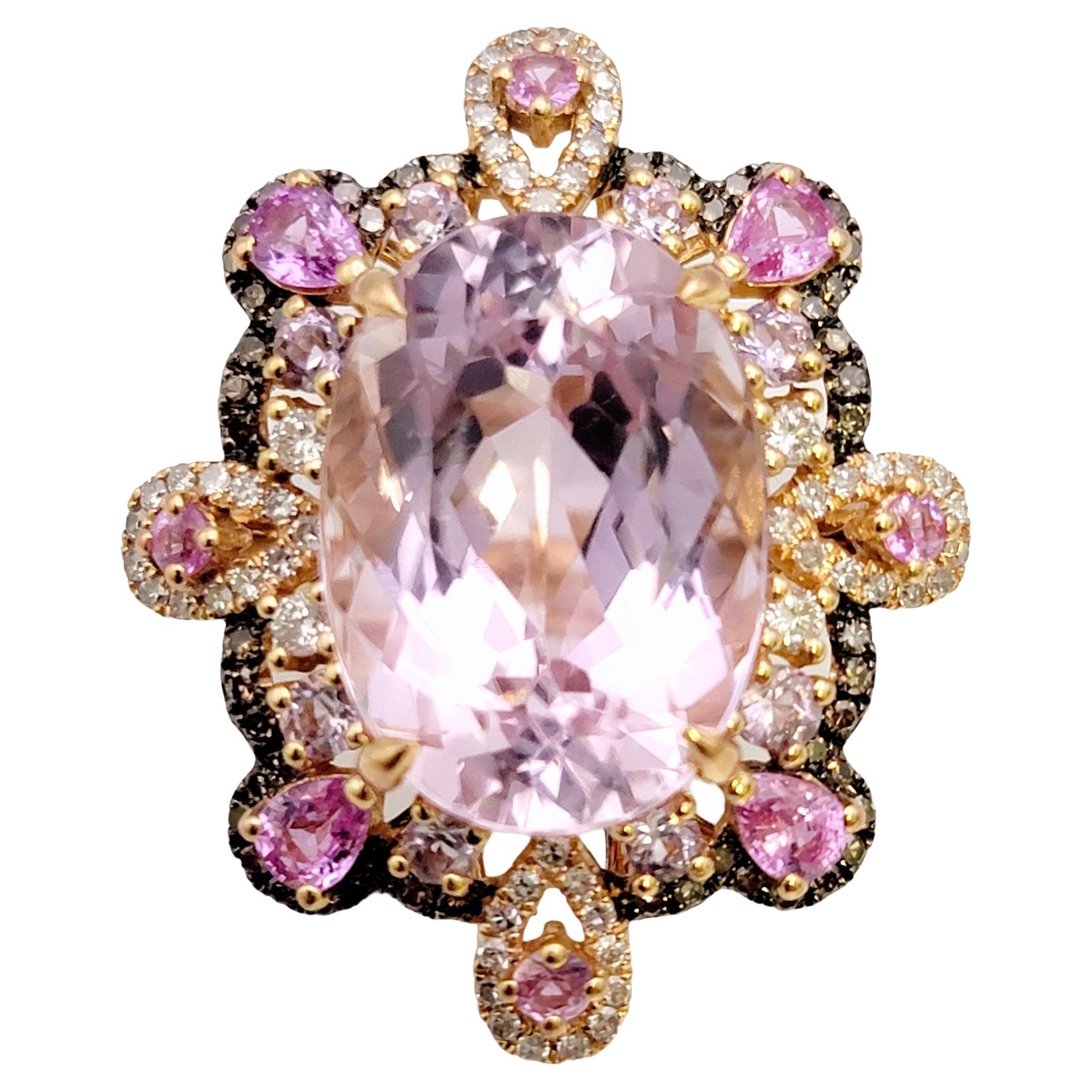 Rare Pink Topaz Cocktail Ring with Diamonds and Sapphires 18 Karat Rose Gold For Sale