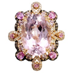 Rare Pink Topaz Cocktail Ring with Diamonds and Sapphires 18 Karat Rose Gold