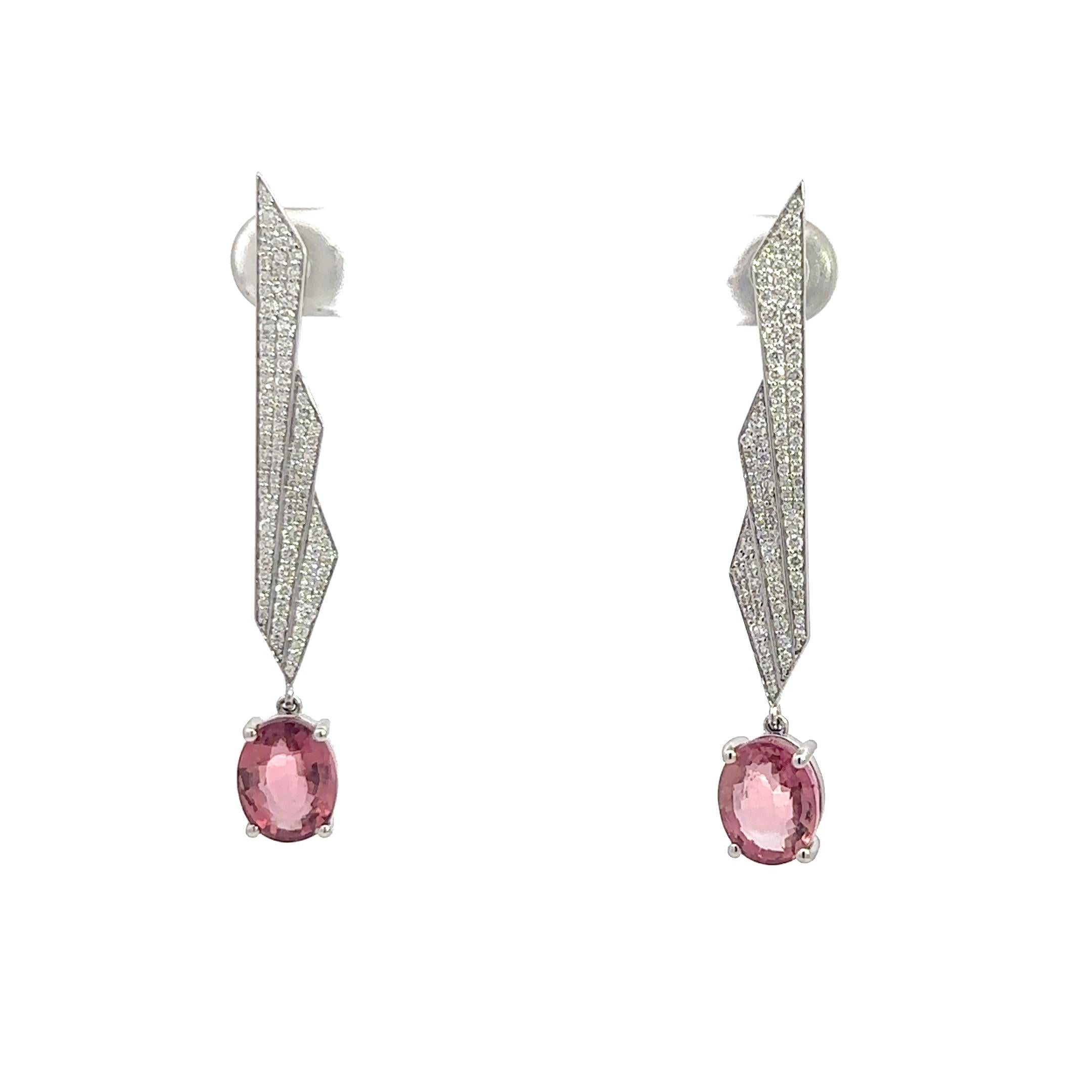 Round Cut Rare Pink Tourmaline Diamond 18K White Gold Exclusive Earrings For Sale