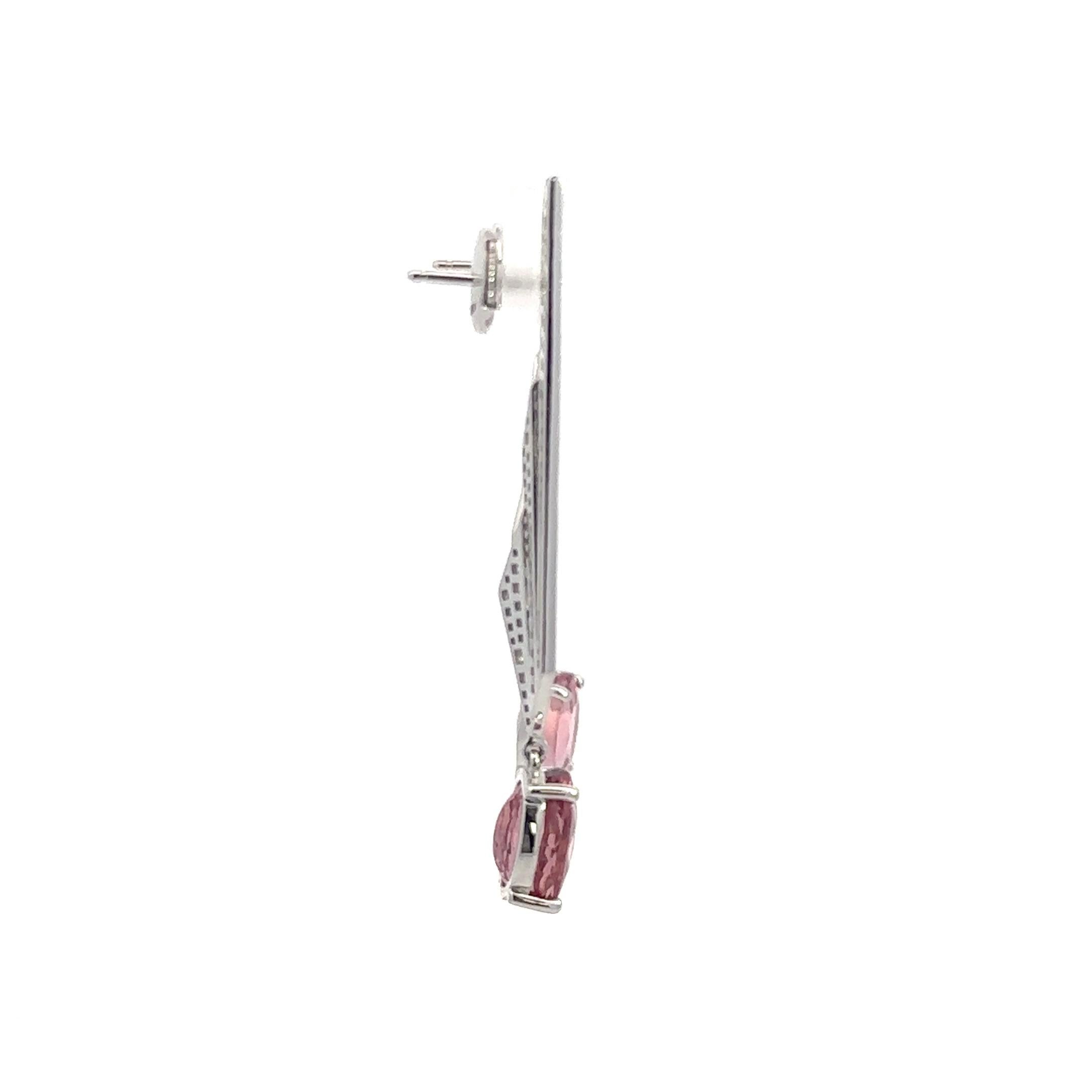 Rare Pink Tourmaline Diamond 18K White Gold Exclusive Earrings In New Condition For Sale In Genève, GE
