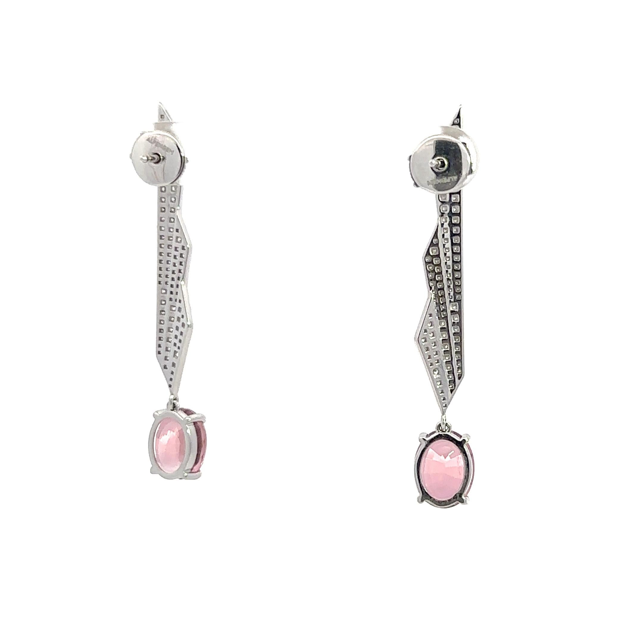 Rare Pink Tourmaline Diamond 18K White Gold Exclusive Earrings For Sale 4