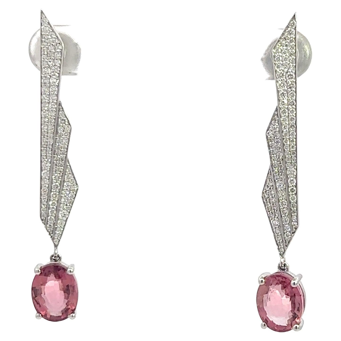 Rare Pink Tourmaline Diamond 18K White Gold Exclusive Earrings For Sale