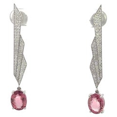 Boucles d'oreilles exclusives en or blanc 18 carats avec tourmaline rose et diamants