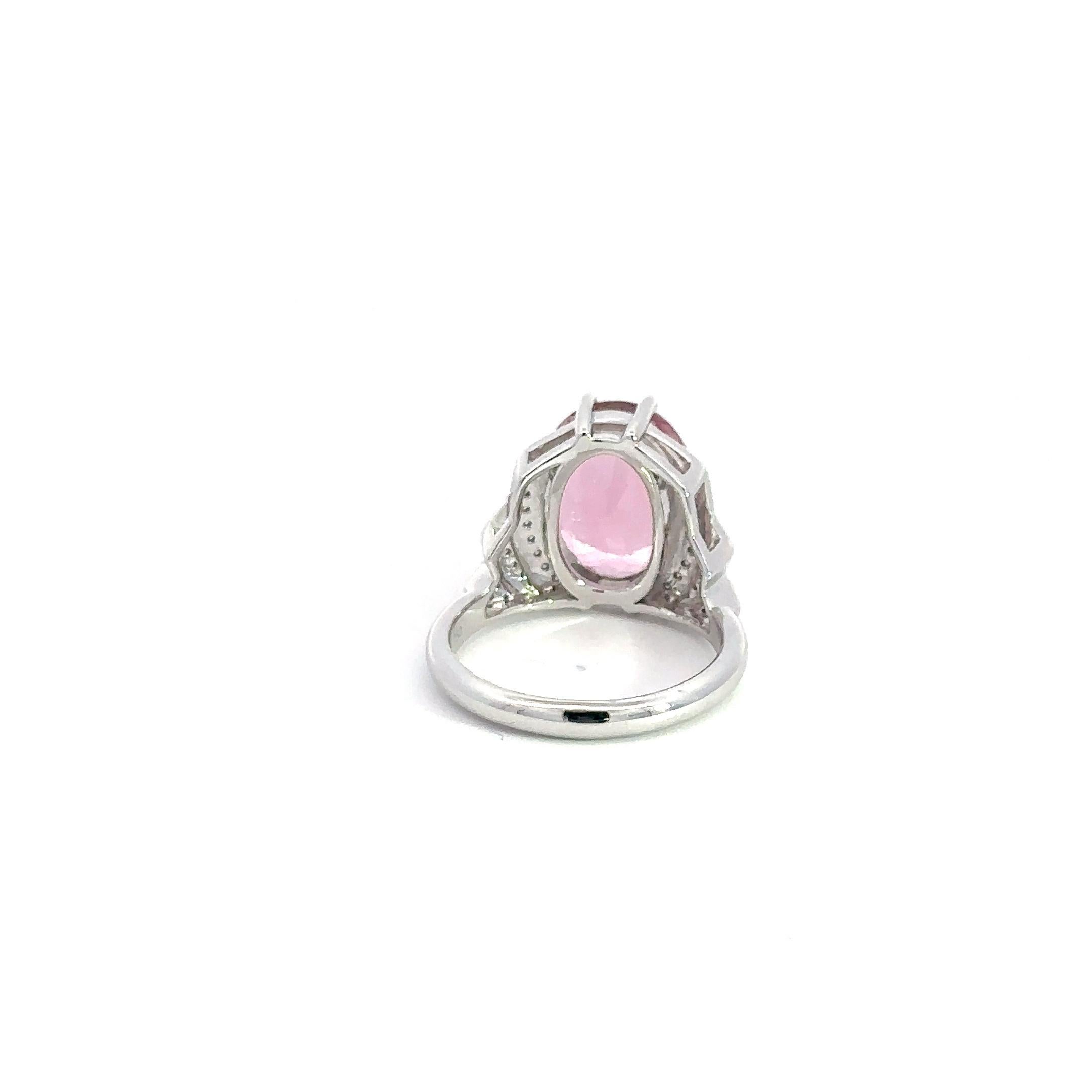 Rare Pink Tourmaline Diamond 18K White Gold Exclusive Ring For Sale 1