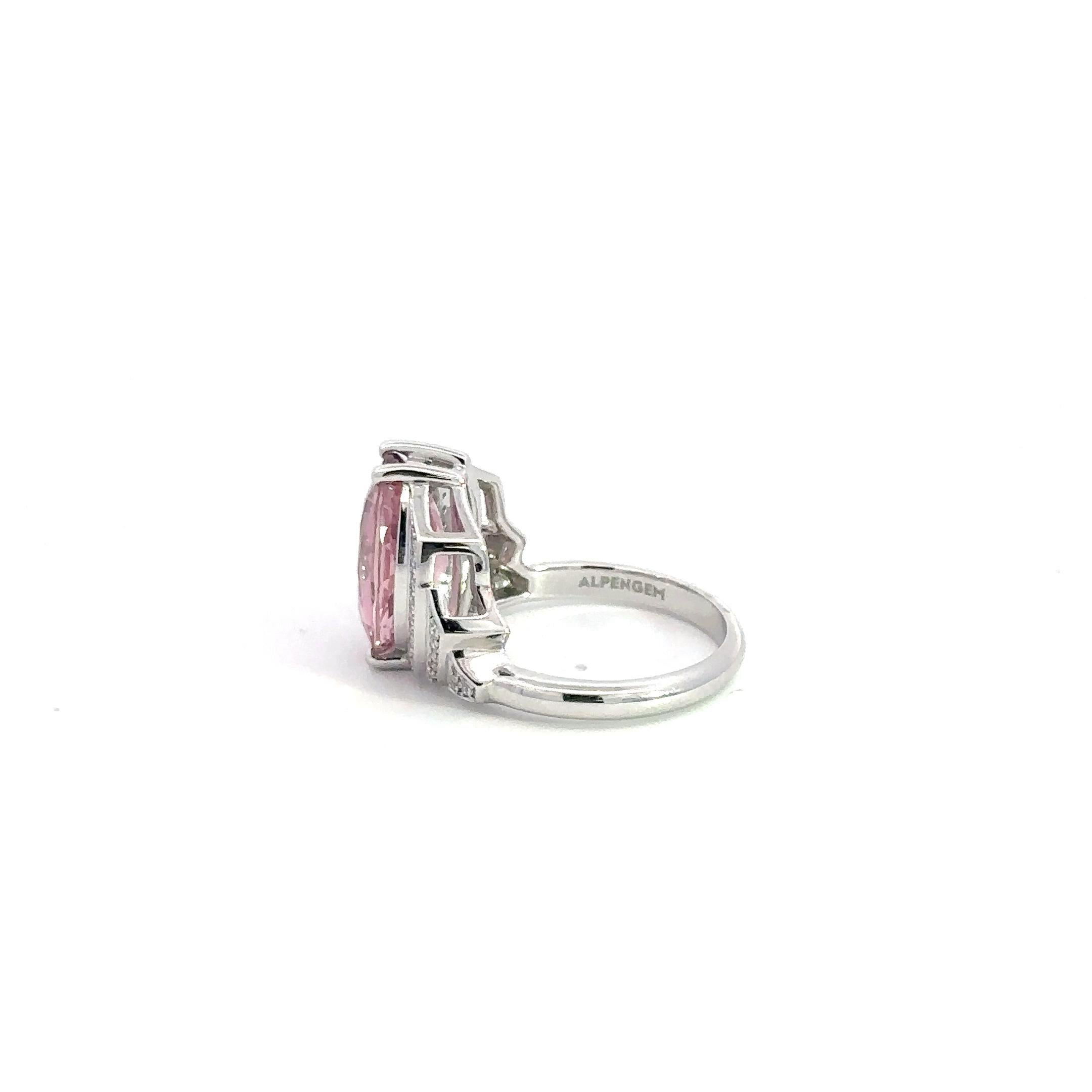 Rare Pink Tourmaline Diamond 18K White Gold Exclusive Ring For Sale 2