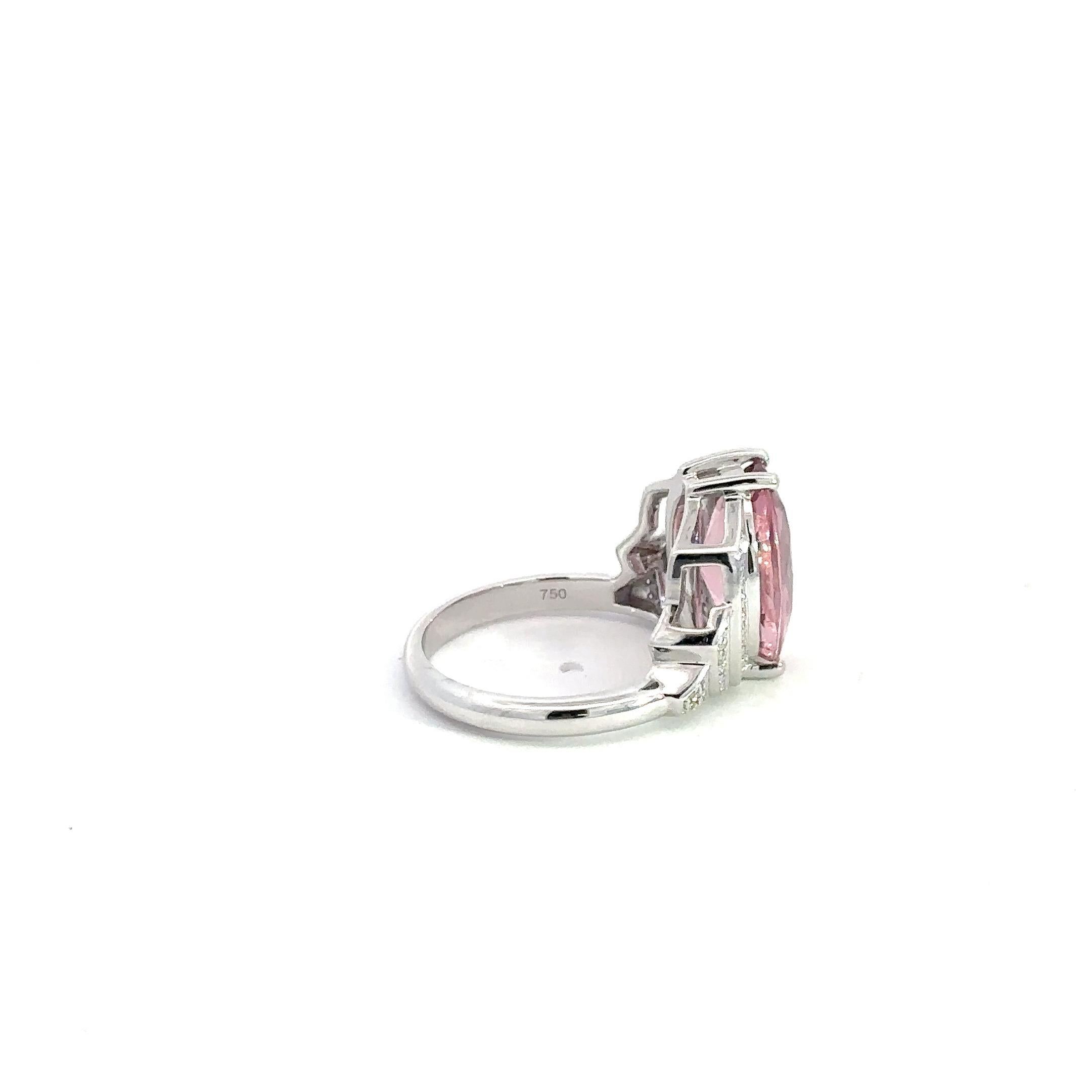 Rare Pink Tourmaline Diamond 18K White Gold Exclusive Ring For Sale 3