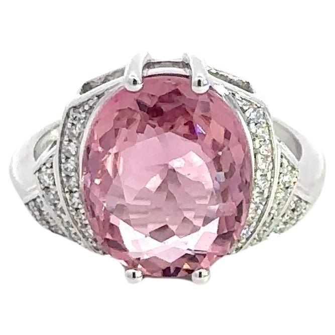 Rare Pink Tourmaline Diamond 18K White Gold Exclusive Ring For Sale