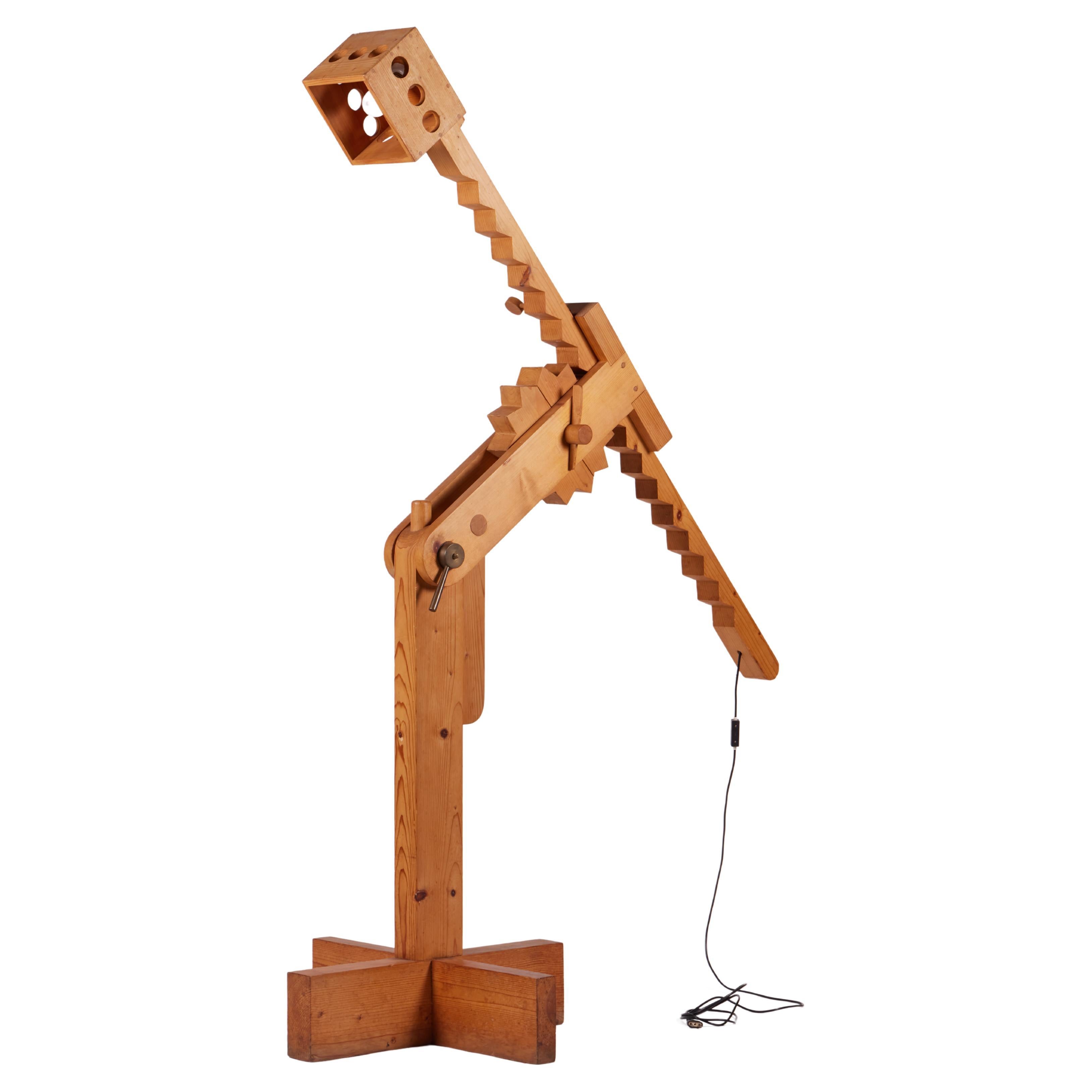 Rare Pinocchio Adjustable Midcentury Floor Lamp in Pine for Reflo, Italy 1972 For Sale