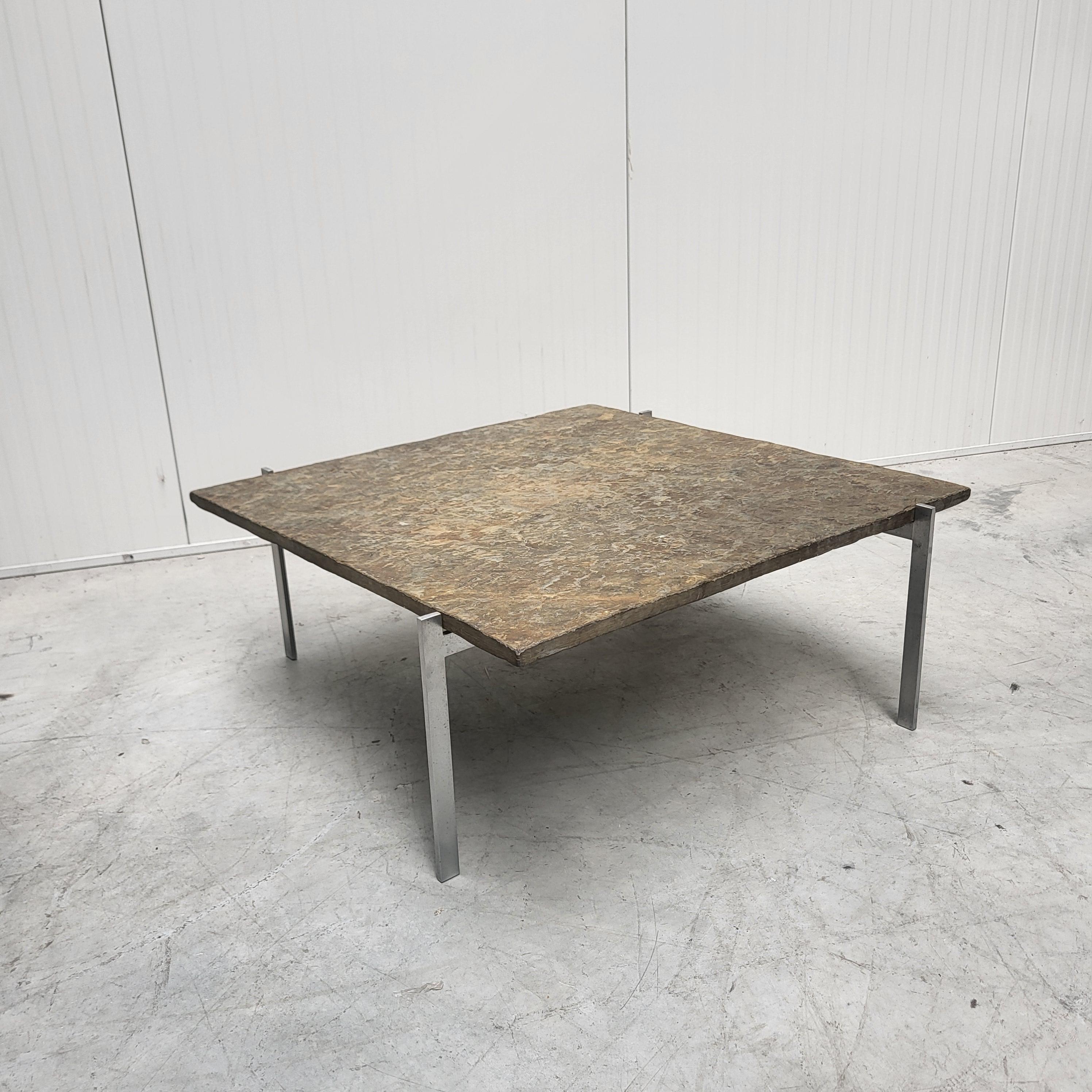 Fine, elegant and very rare coffee table model PK61 by Poul Kjaerholm for E.Kold Christensen.

Made in Denmark. This edition comes with the very elegant and maybe rarest top ever made for the PK61 model, the Ocre slate top.

The slate has a very
