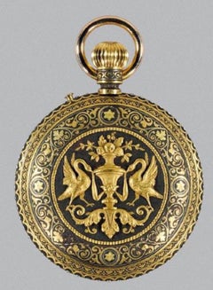 Rare Placido Zuloaga Spanish Damascened Gold and Steel Pocket Watch